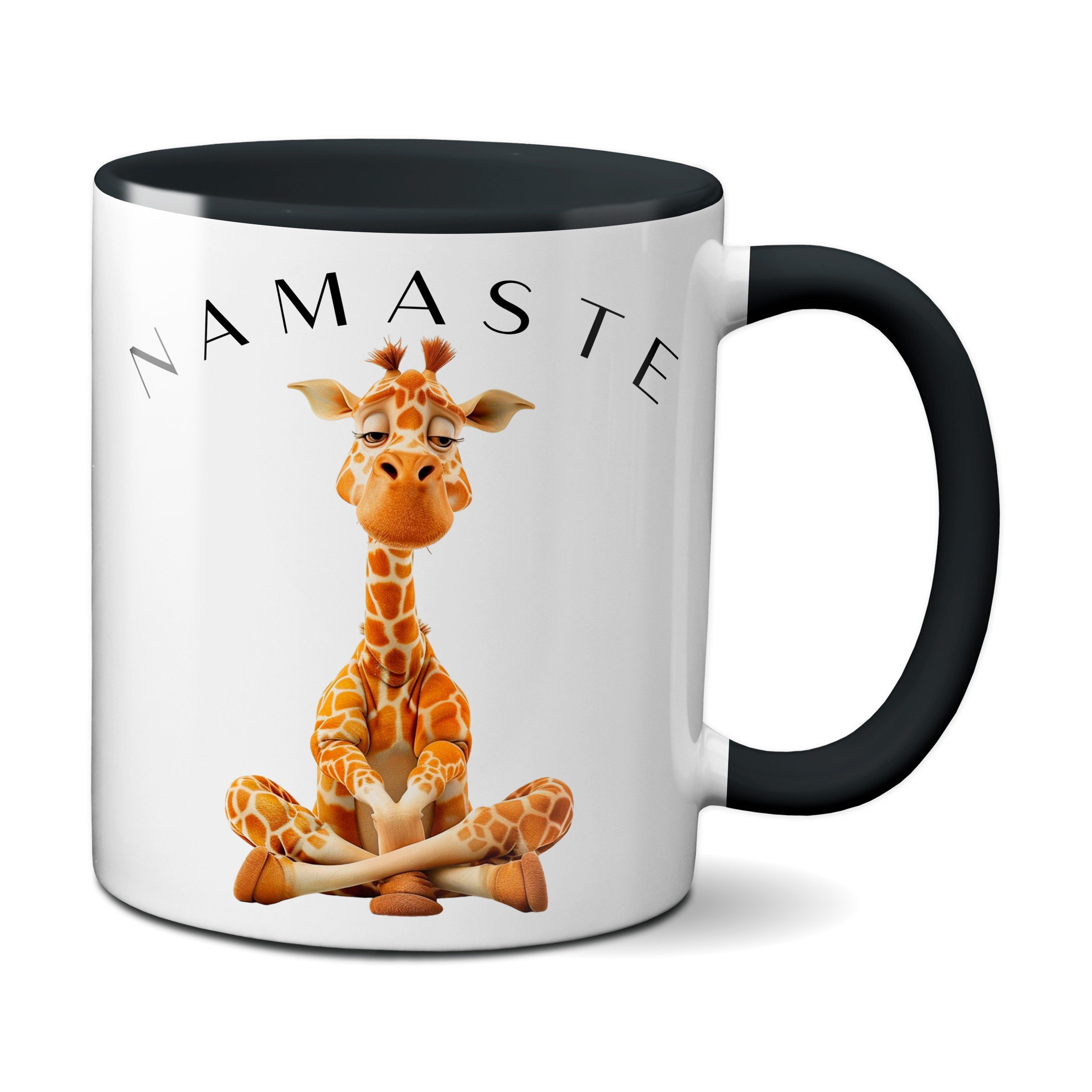 TASSENKING Tasse, Yoga Giraffe mit entspanntem Blick - Namaste / Schwarz