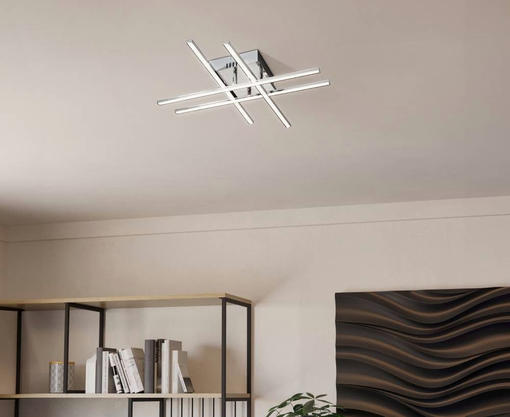EGLO Deckenleuchte LASANA 1 Deckenlampe, chrom, weiß, schlanke Bauform, Wohnzimmerlampe, LED fest integriert, Warmweiß, Esszimmer, Küche, Schlafzimmer, modern, minimalistisch, 50x50x9,5cm