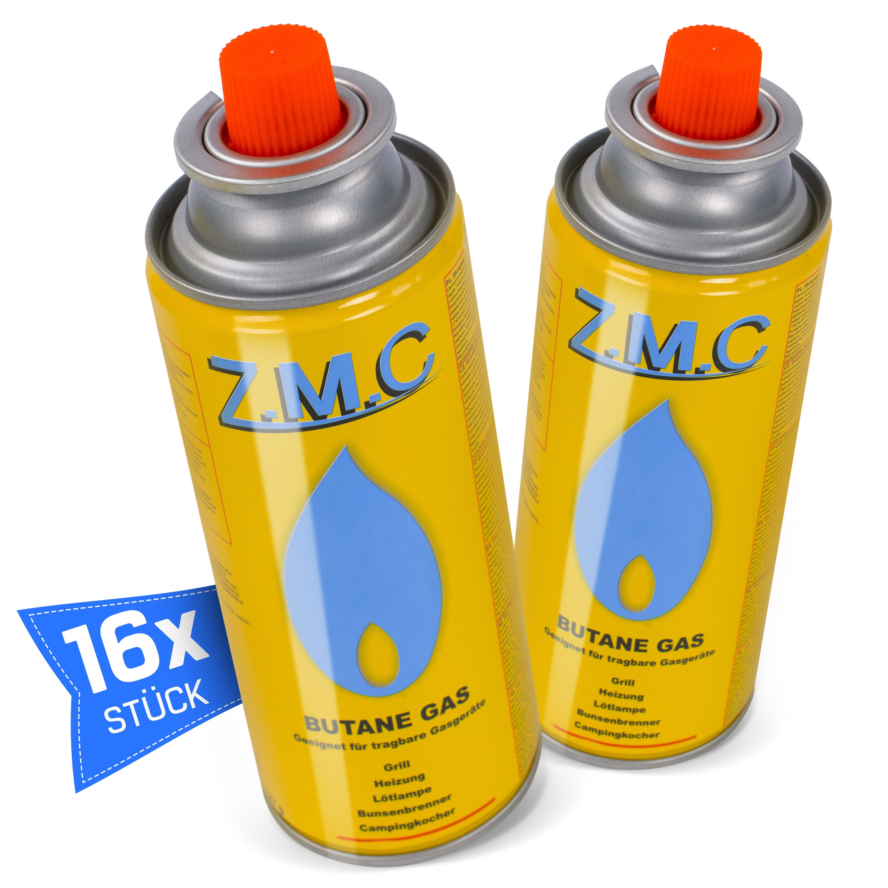 ZMC Gaskartusche Butan Gas Kartusche 227g Butangas Bajonett-Anschluss Gaskartusche, Zubehör für Gaskocher Campingkocher Brenner Gasheizung Gasbrenner, 16 St., MSF-1a Gaskartuschen Campinggas Bunsenbrenner Campingkocher