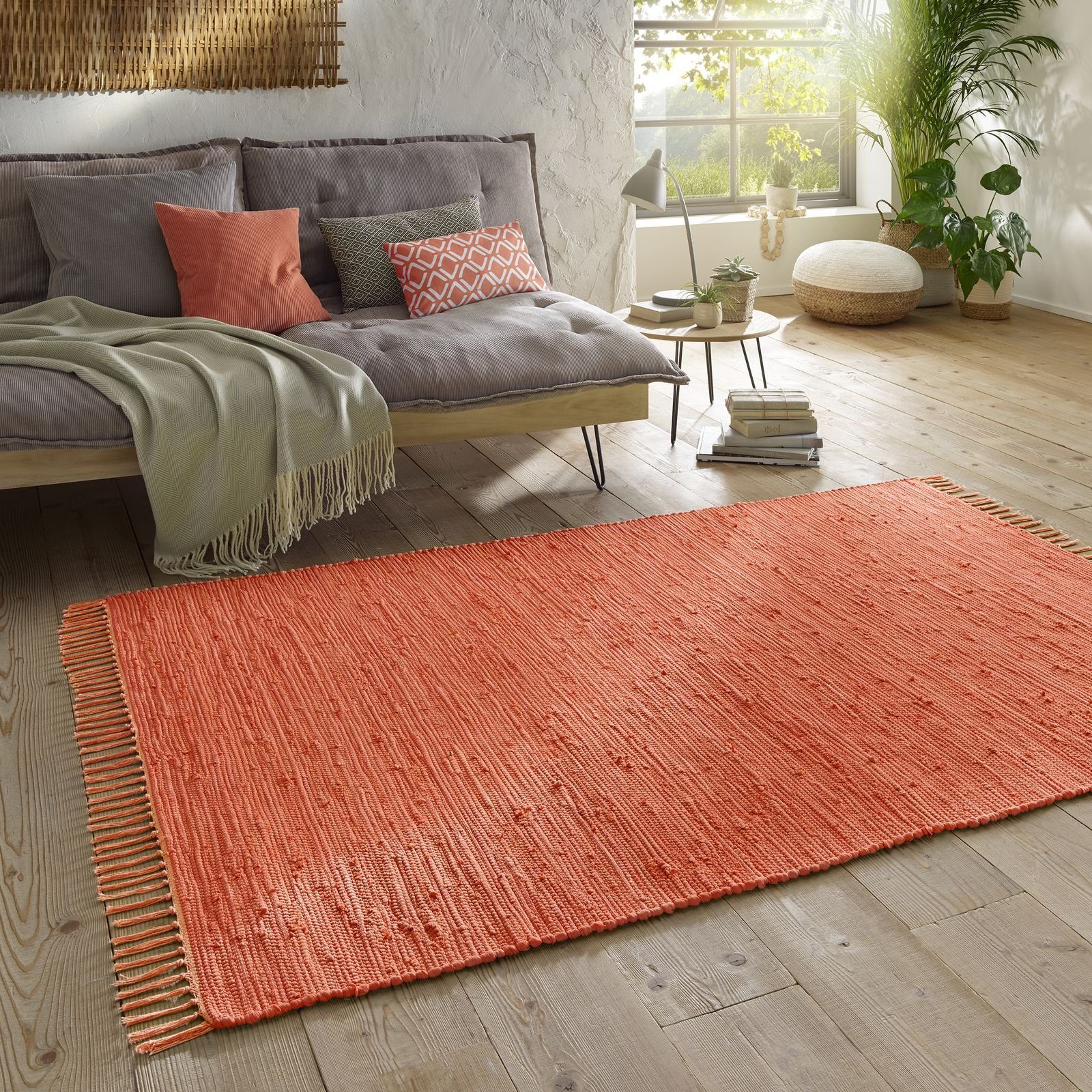 Teppich Flickenteppich TaraCarpet Sylt mit Fransen, TaraCarpet, rechteckig, Höhe: 5 mm, Wohnzimmer Schlafzimmer Küchenteppich nachhaltig terracotta 060x090