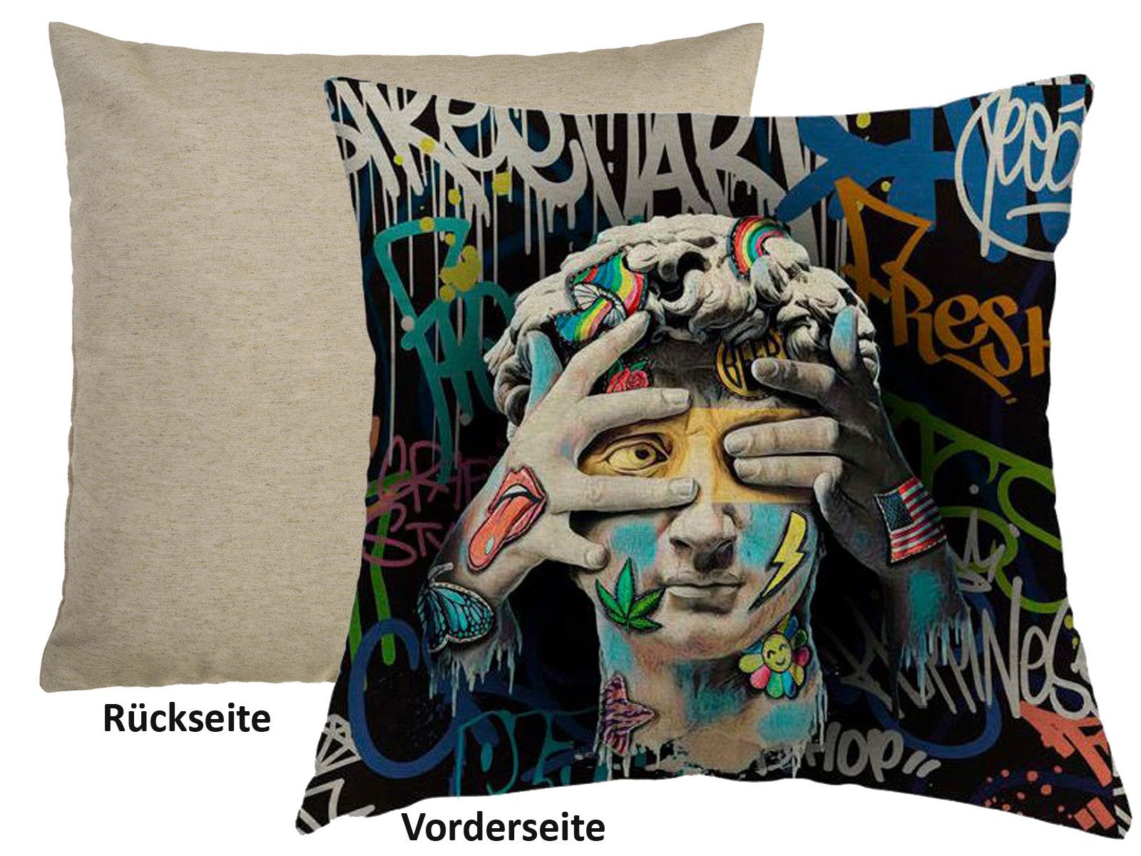 beties Kissenhülle POP-Collection, (1 Stück), Wende-Kissenhülle David POP-ART Graffiti Sticker ca. 45x45 cm
