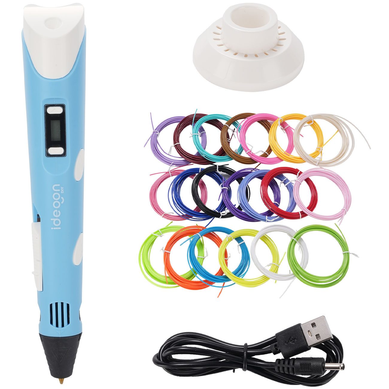 shop'n smile ideoon 3D-Drucker-Stift 3D-Drucker-Stift Set mit USB 3D-Stift inkl. 20 bunten PLA-Filamenten, Keramik-Düse, 170-235°C, inkl. 20x 5m PLA-Filament &  – Bild 5 von 5