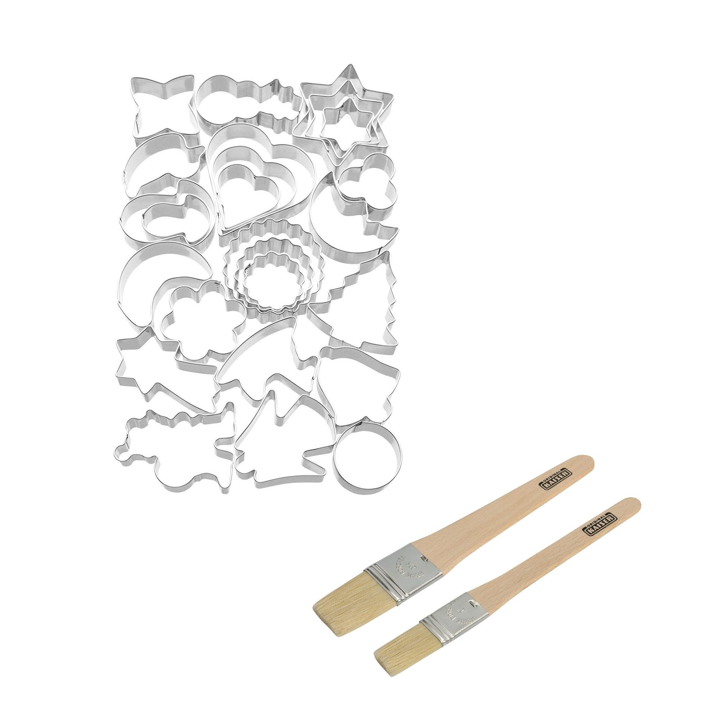 Kaiser Backformen Ausstechform Weihnachts-Ausstechformen-Set 25-tlg. inkl. Backpinsel, Unbekannt, 2-teiliges Starter-Set für festliches Backen