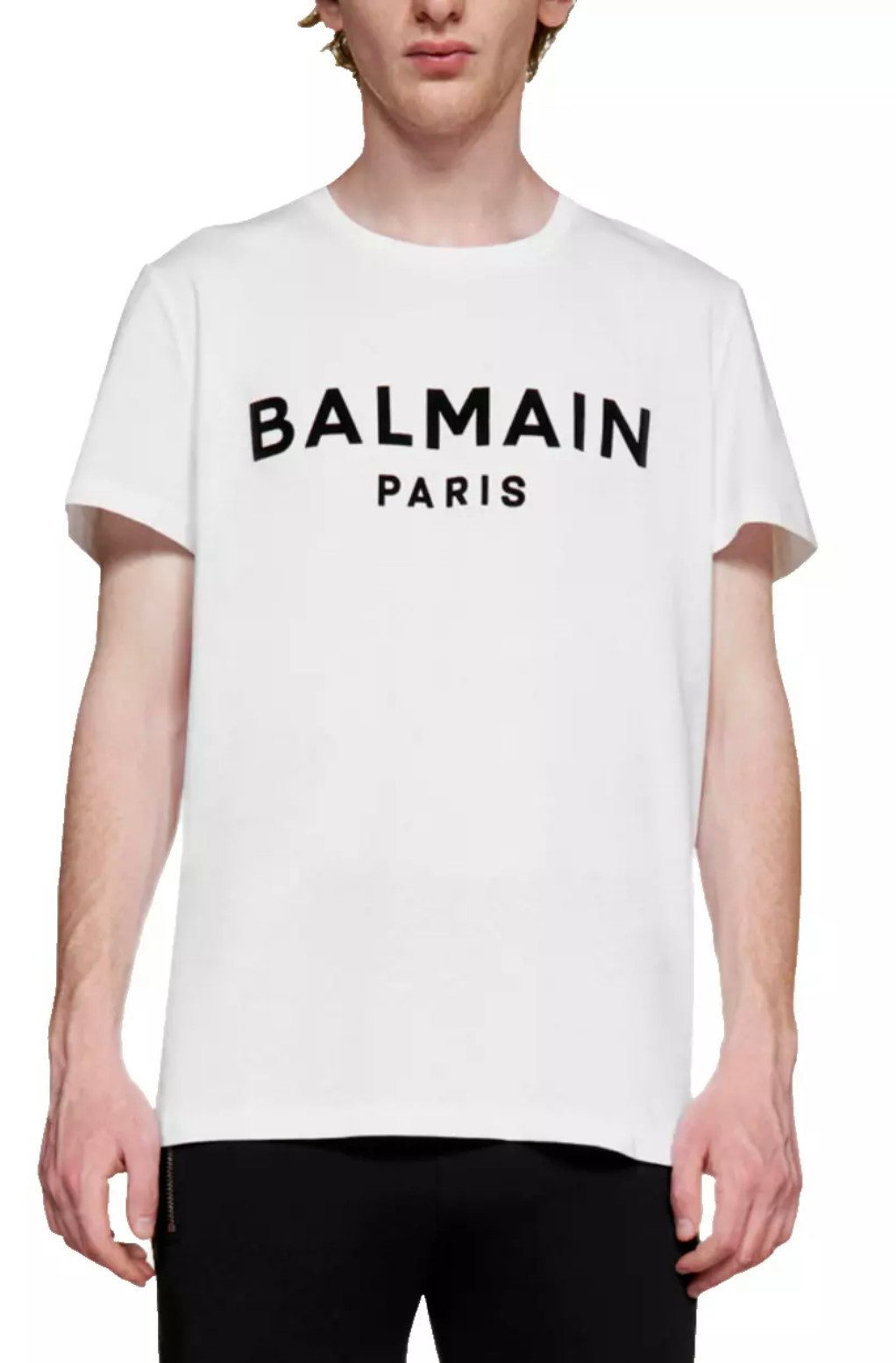 Balmain Paris T-Shirt Herren Flocked Tee Logo Straight Fit