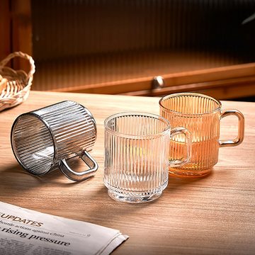ANLÜDE Tumbler-Glas Kaffeebecher mit geraden Streifen für heiße und kalte Getränke