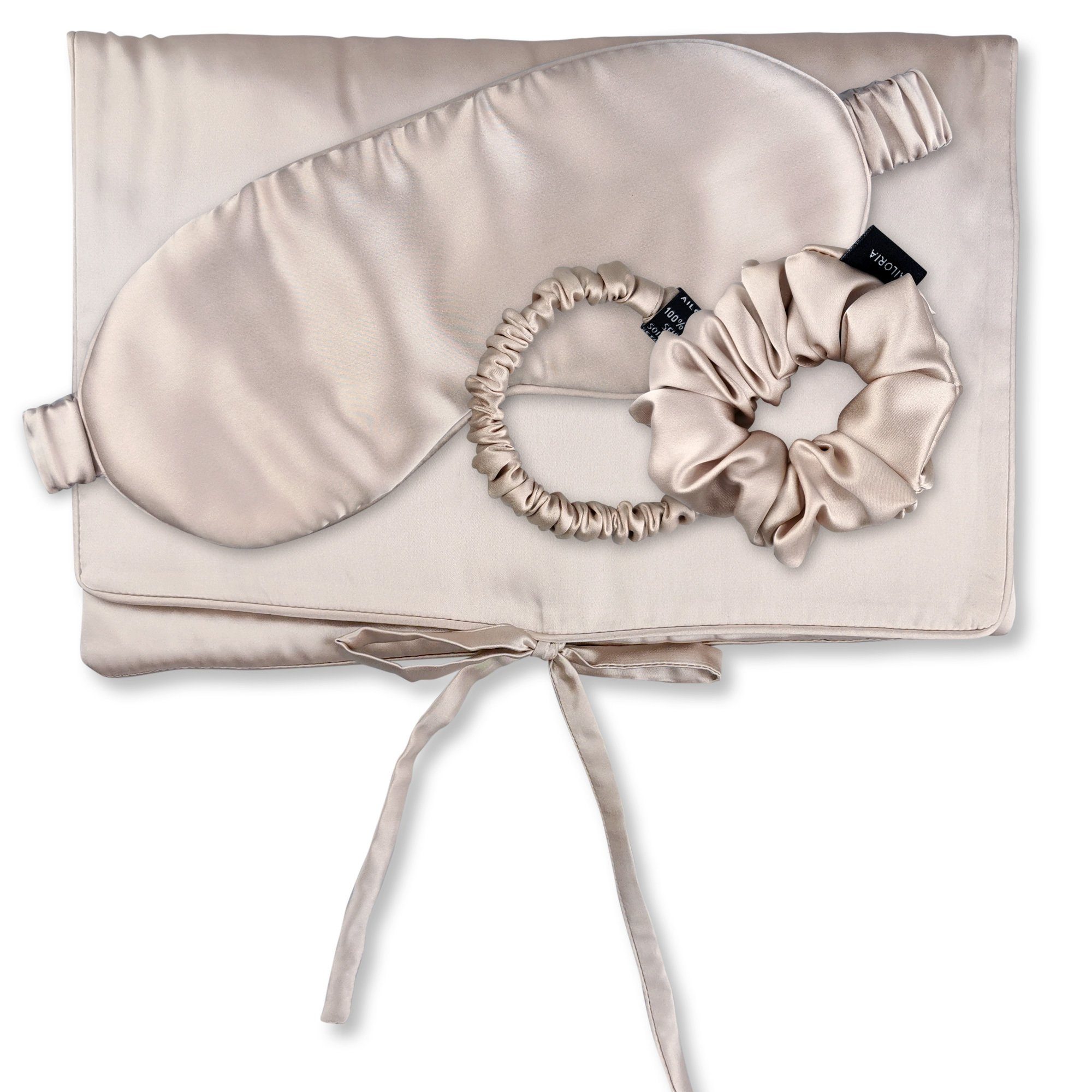 AILORIA Haargummi TRAVEL SET Tasche, Schlafmaske, Scrunchie S &, Luxuriöses Reise-Set