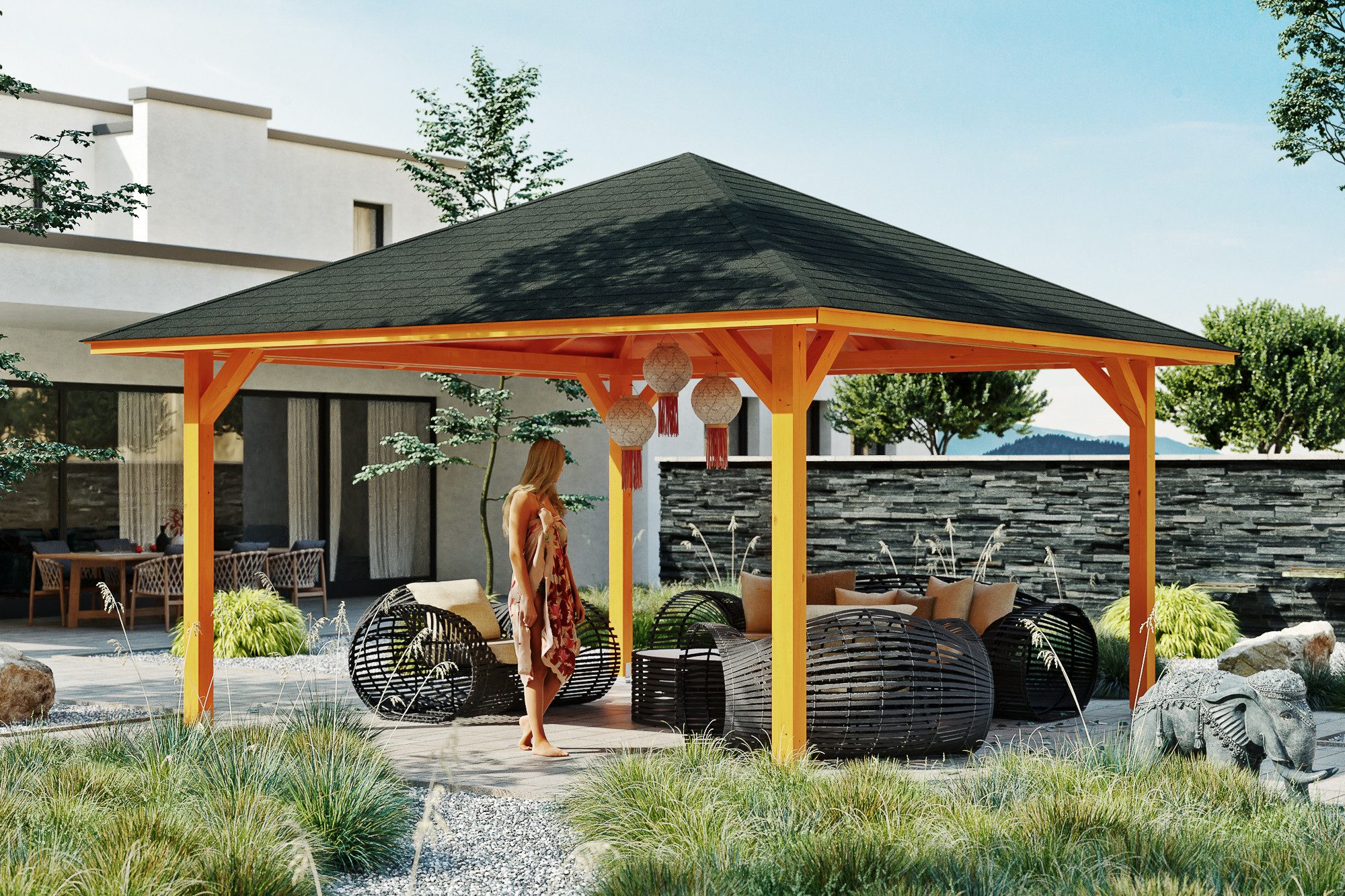 Thumbnail - Skanholz Holzpavillon Cannes 3, Leimholz, 424 x 424 cm