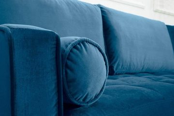 LebensWohnArt Sofa Ecksofa 260cm Ottomane beidseitig COMFORT blau Samt Federkern