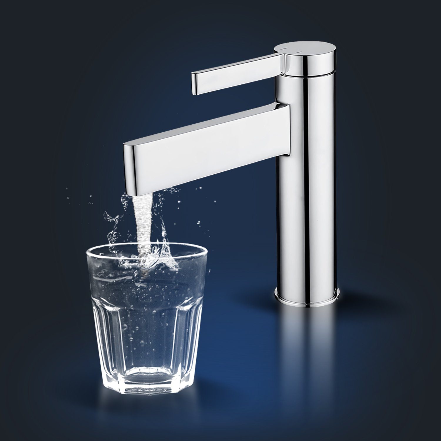 Rosenhahn & Söhne Badarmatur List M - Design Wasserhahn Badezimmer - Armatur Bad [Chrom] - Quick-Connect Anschluss, hoher Auslauf (optimal für Aufsatzbecken)