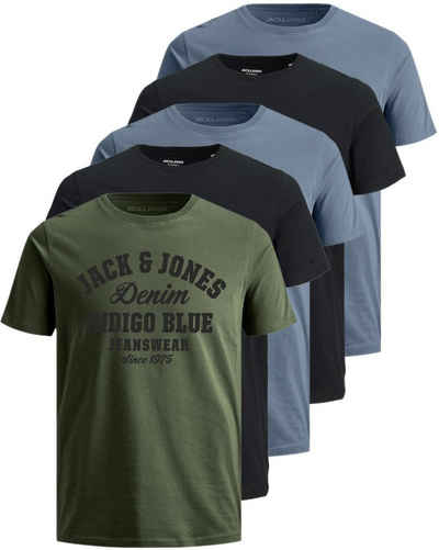 Jack & Jones Plus Print-Shirt Weites Shirt mit Printdruck (Spar-Set, 5er-Pack) unifarbenes Oberteil aus Baumwolle in Übergröße, Größe 4XL