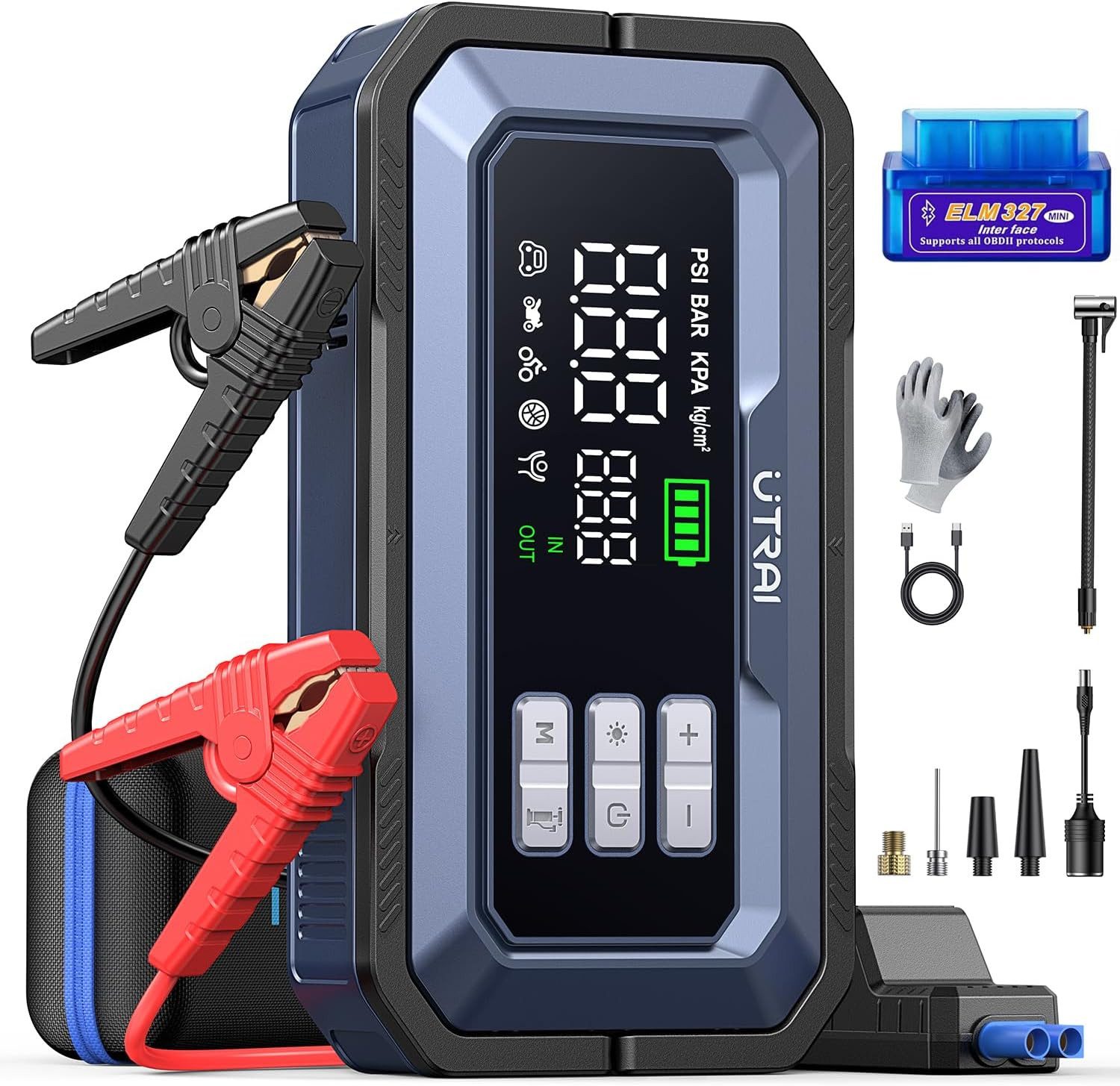 UTRAI 26800mAh 7000A Starthilfe Powerbank, 18W Schnellladung Starthilfegerät 26800 mAh, 2000 Lumen LED, Jump Starter Powerbank mit DC 160W-Ausgang