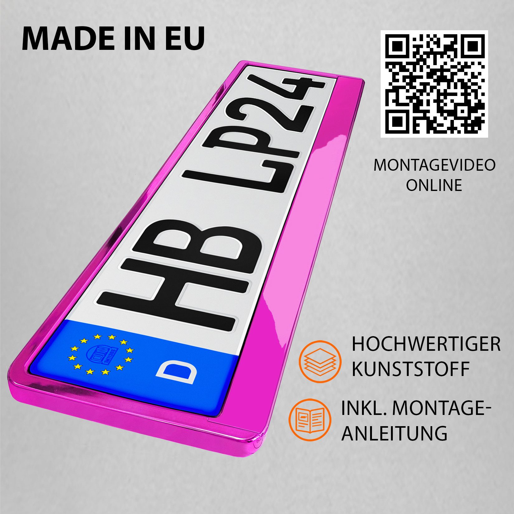 L & P Car Design Kennzeichenhalter für Auto Pink-Chrom Kennzeichenhalterung, (2 Stück) – Bild 4 von 5