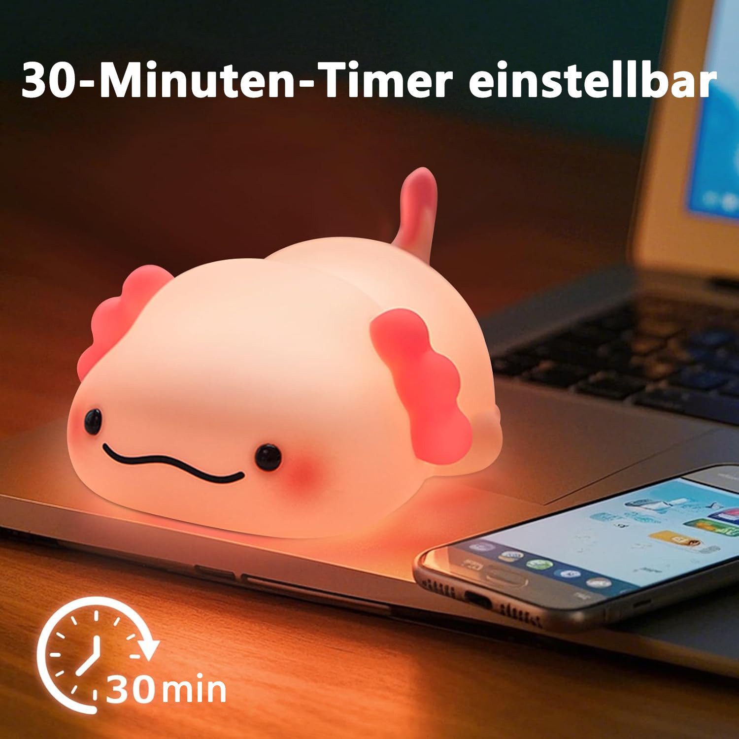 Luckice LED Nachtlicht LED Nachttischlampe, LED Tischlampe, Einstellbare Helligkeit, 30-Minuten-Timer, 1200-mAh-Akku.