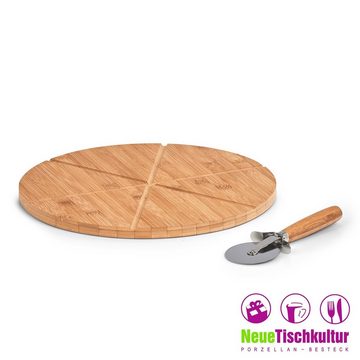 Neuetischkultur Schneidebrett Pizza-Set 2-teilig Bambus, Holz, (Set, 2-St., 1 Tablett 1 Pizzaschneider), Serviertablett mit Pizzaschneider