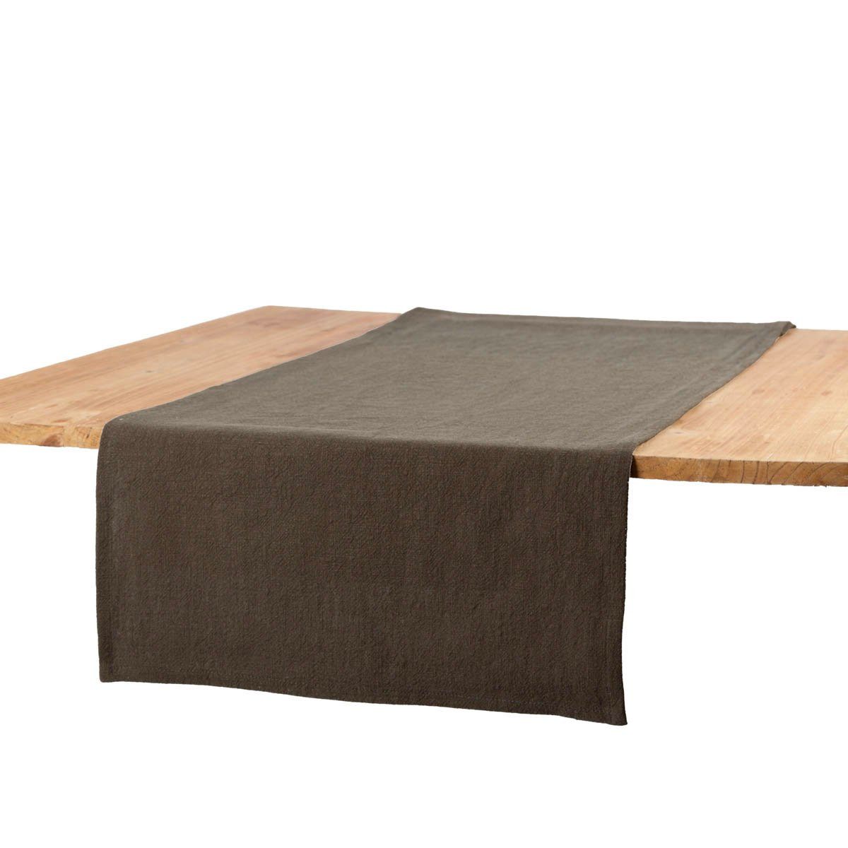 SCHÖNER LEBEN. Tischläufer Tischläufer Leinen mit BW khakigrün 40x160cm von SCHÖNER LEBEN., handmade