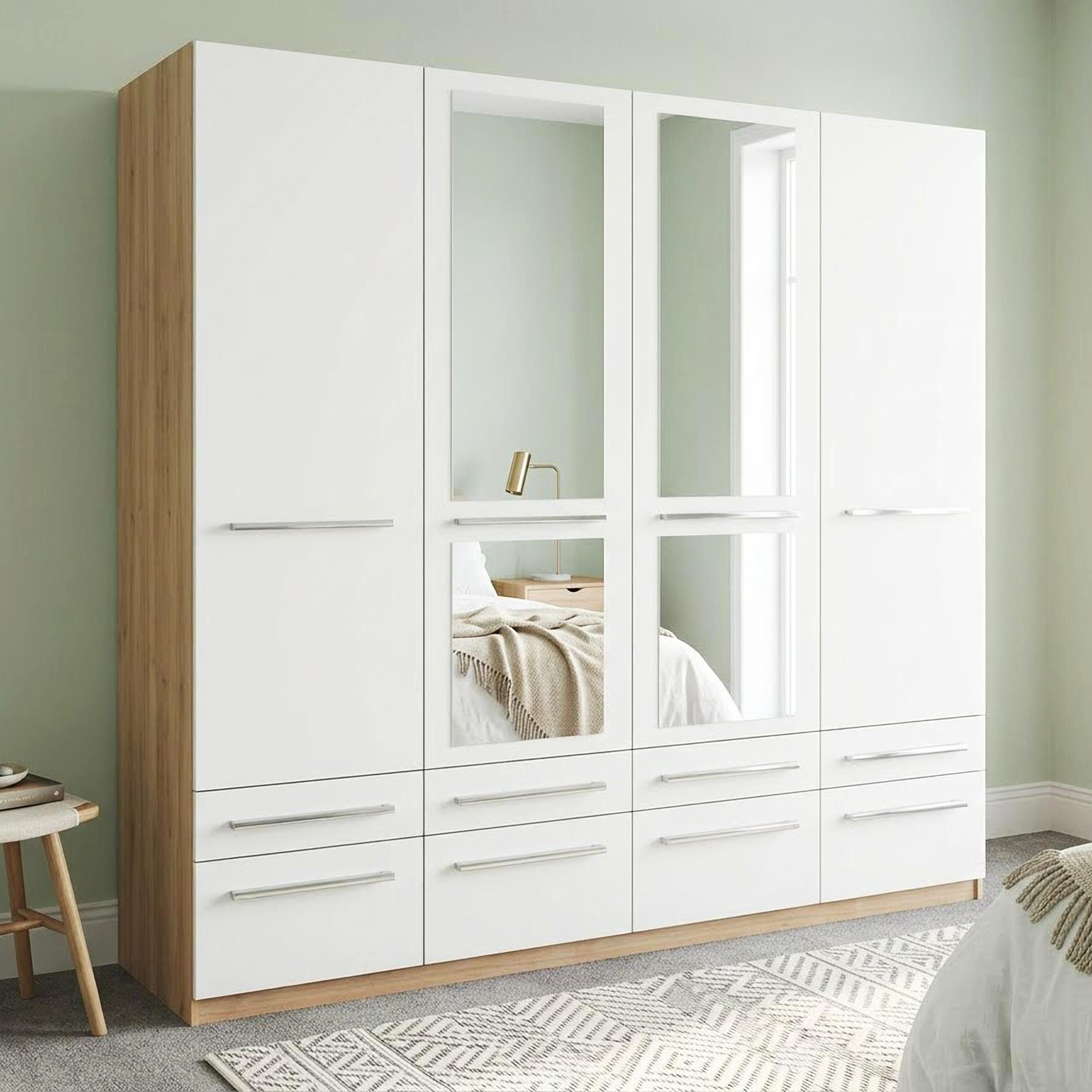 priess Kleiderschrank Schrank Garderobe Wäscheschrank Barcelona in 5 Breiten viel Stauraum, geräumige Schubkästen, mit Spiegel, MADE IN GERMANY