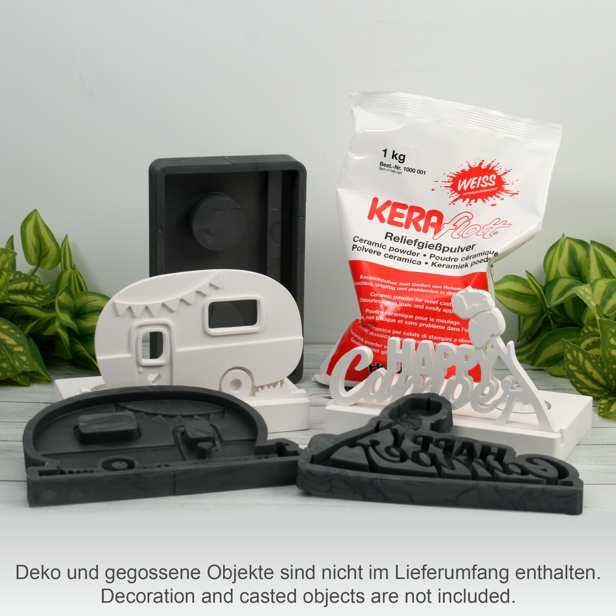 Kreative Feder Silikonform 3D Silikon-Formen „Campingwagen“ im Set, inkl. 1kg Keraflott Gießpulver; hochwertiges Silikon aus Deutschland