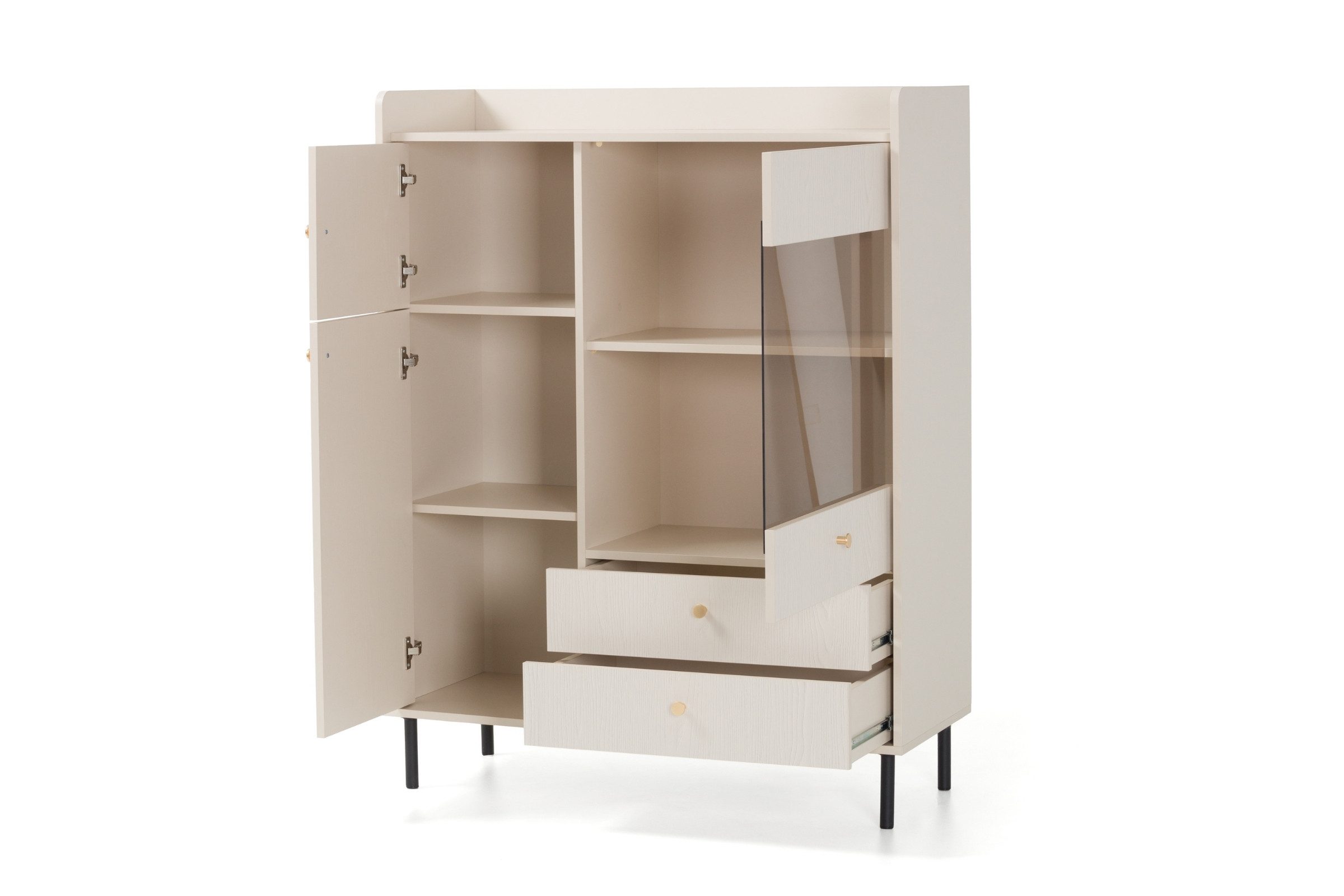 Deine Möbel 24 Glasvitrine GEORGIA 02 Vitrine Kommode Sideborad 103,5 / 133 / 42 cm (B/H/T) (Set, 3-St., Wohnzimmer) GEORGIA-Kollektion Beige Sandbeige