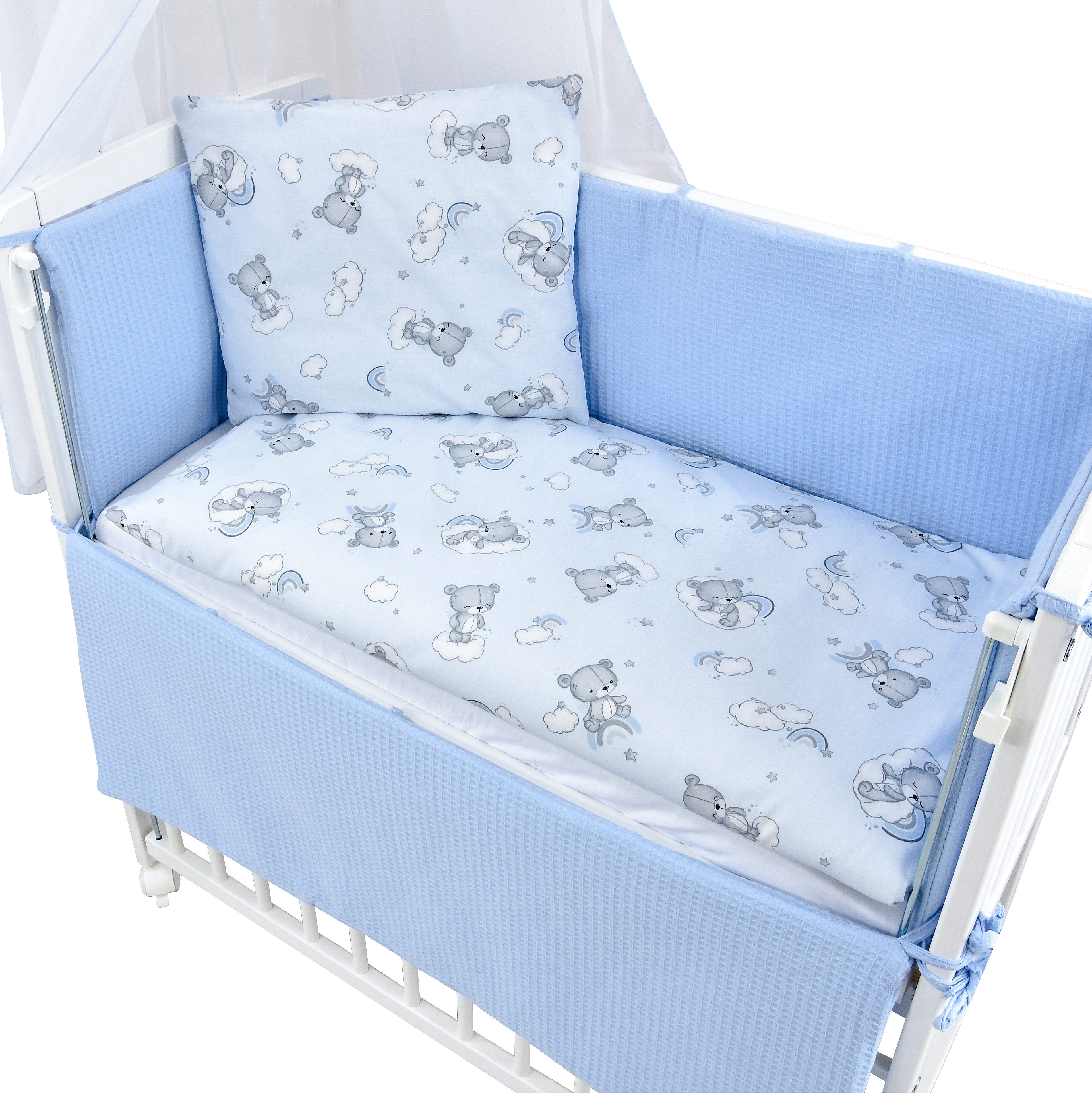 Baby-Delux Beistellbett Babybett Waffelpique Bärchen Blau, Stillbett 90x40 günstig online kaufen