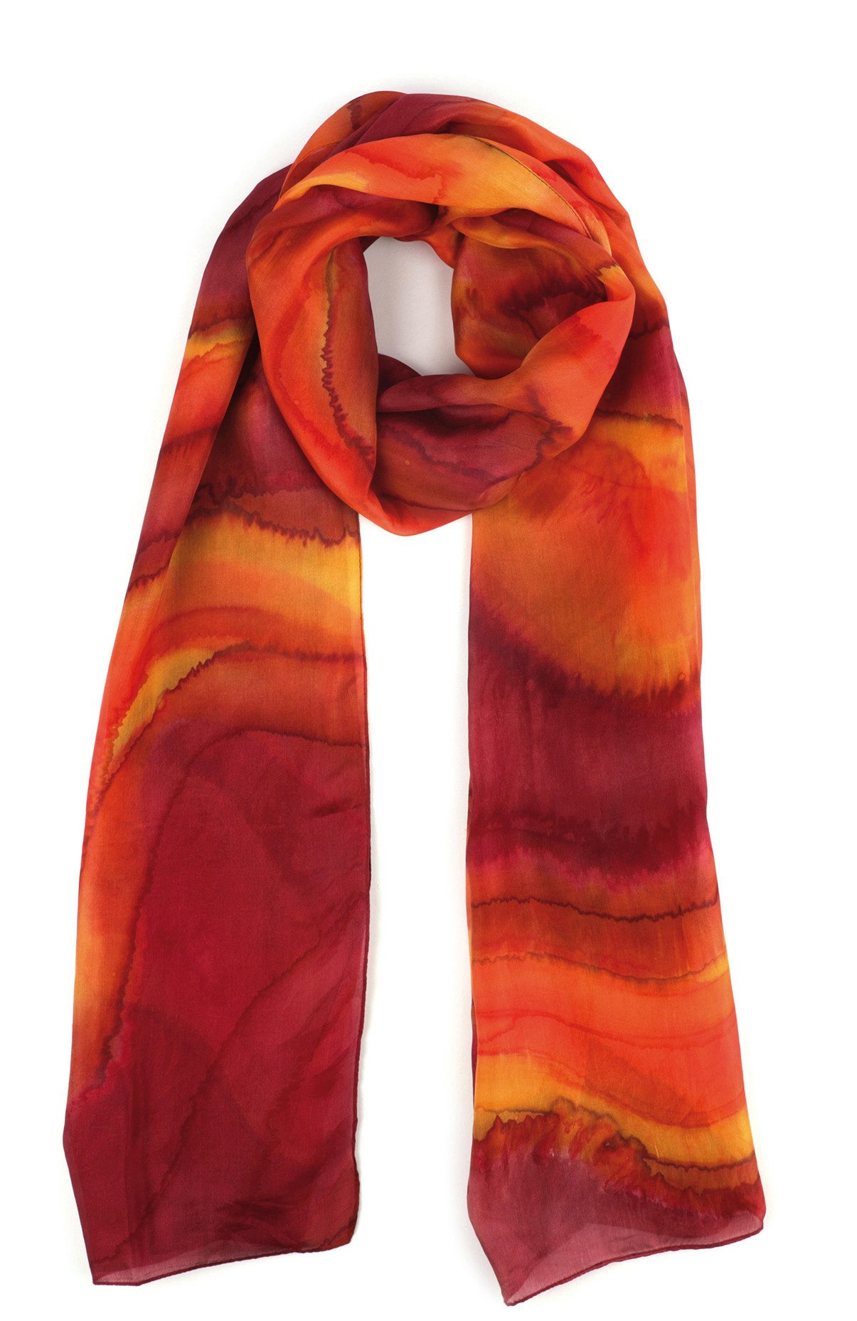 El Puente Seidenschal gebatikt // rot, orange, gelb