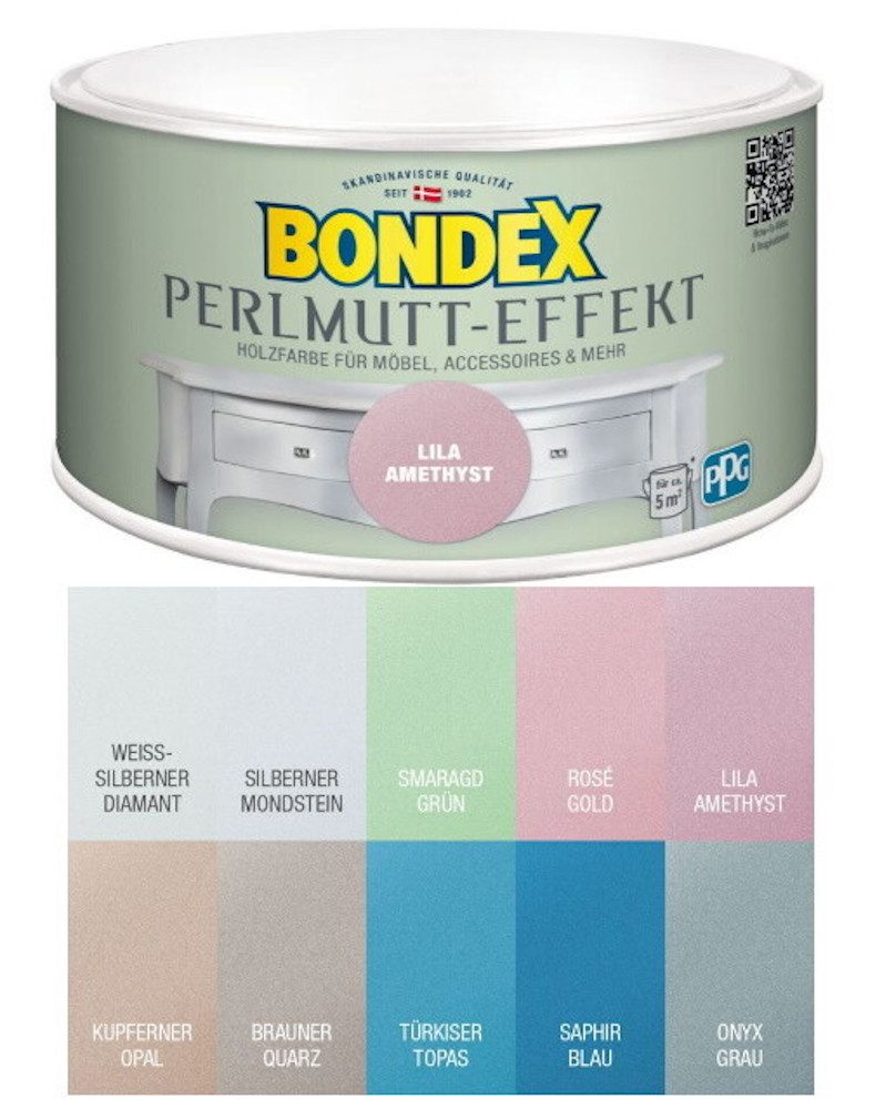 Bondex Holzlack Perlmutt-Effekt Holzfarbe für Möbel Accessoires 500 ml Bondex Farbwahl, Perlmutt, 500 ml, Hervorragende Deckkraft, Acrylbasis