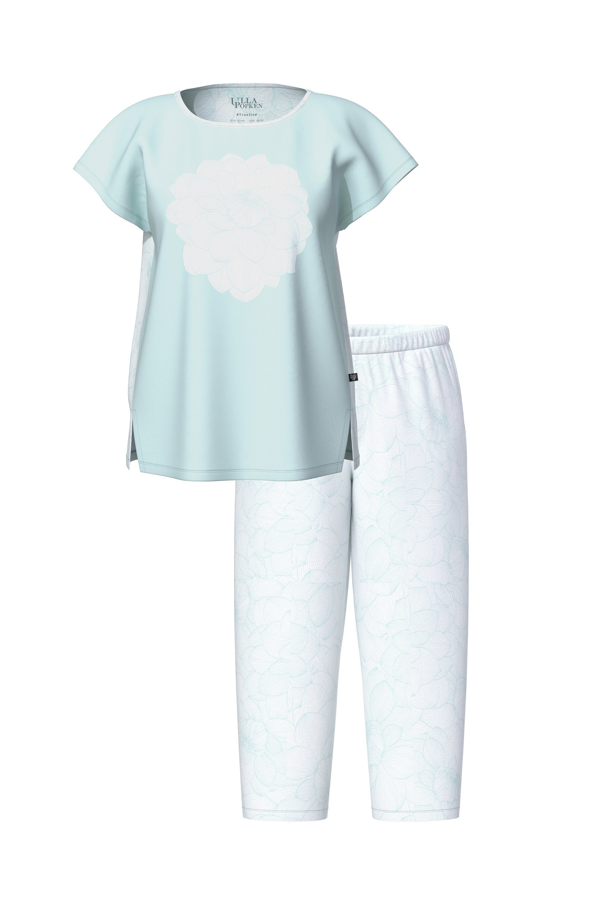 Ulla Popken Pyjama Pyjama Blüten oversized Rundhals 7/8-Hose günstig online kaufen