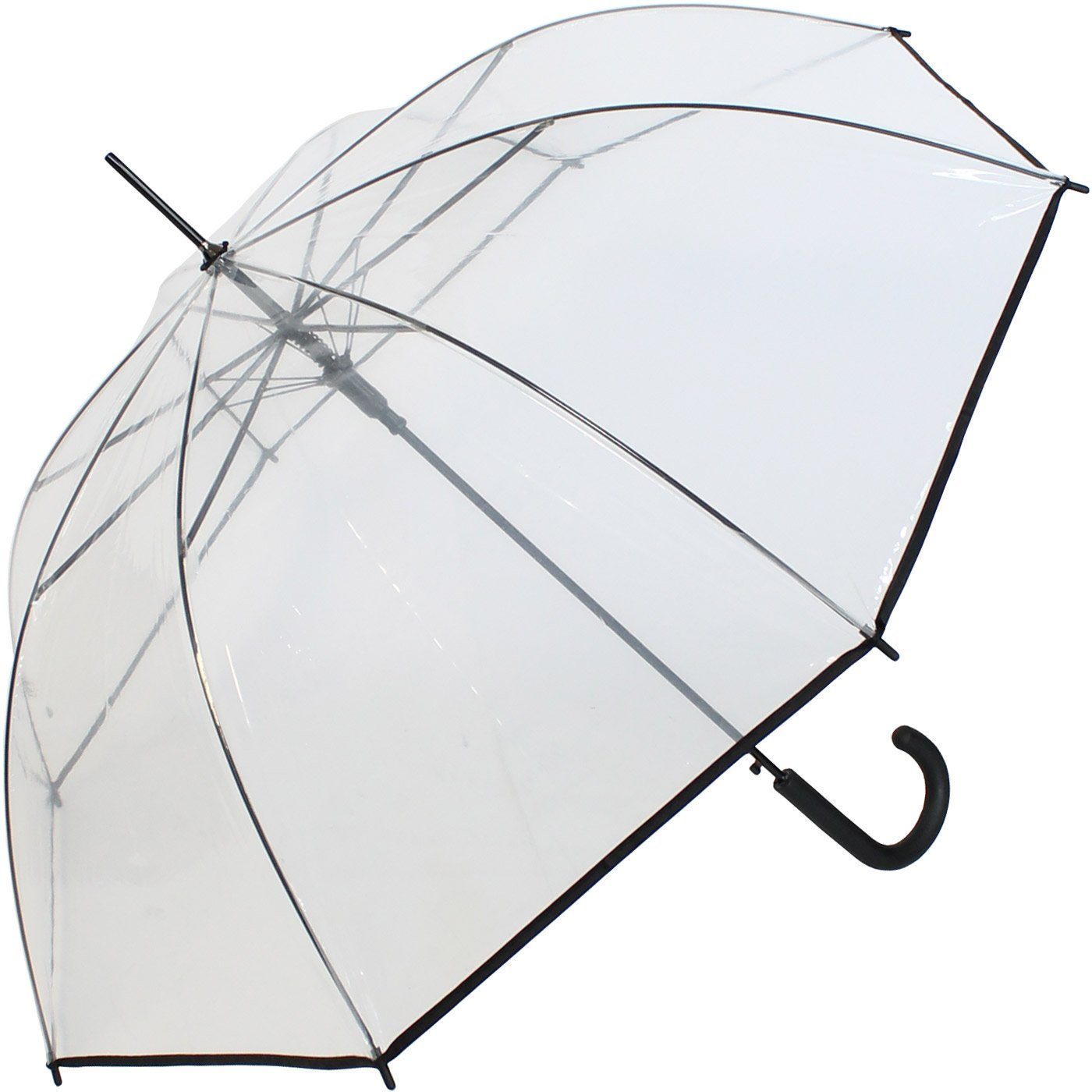 Transparentschirm durchsichtig mit durchsichtig Einfassband, HAPPY RAIN Langregenschirm