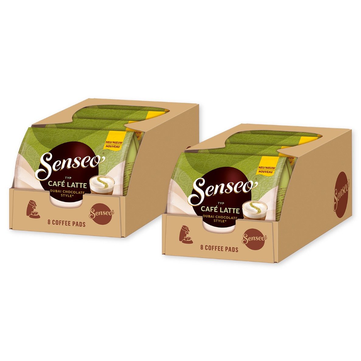 Senseo Kaffee Café Latte Dubai Chocolate Style 64 Getränke Schoko/Pistaziengeschmack, 736 g, Vollmundige Pistazie trifft zarte Schokolade. Dubai-Flavor.