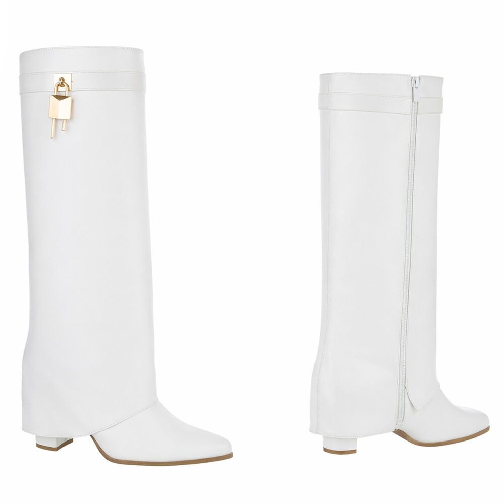 Ital-Design Elegante Stiefel mit hohem Schaft und Blockabsatz für Damen High-Heel-Stiefel (90948406) Blockabsatz Stiefel in Weiß – Bild 4 von 5
