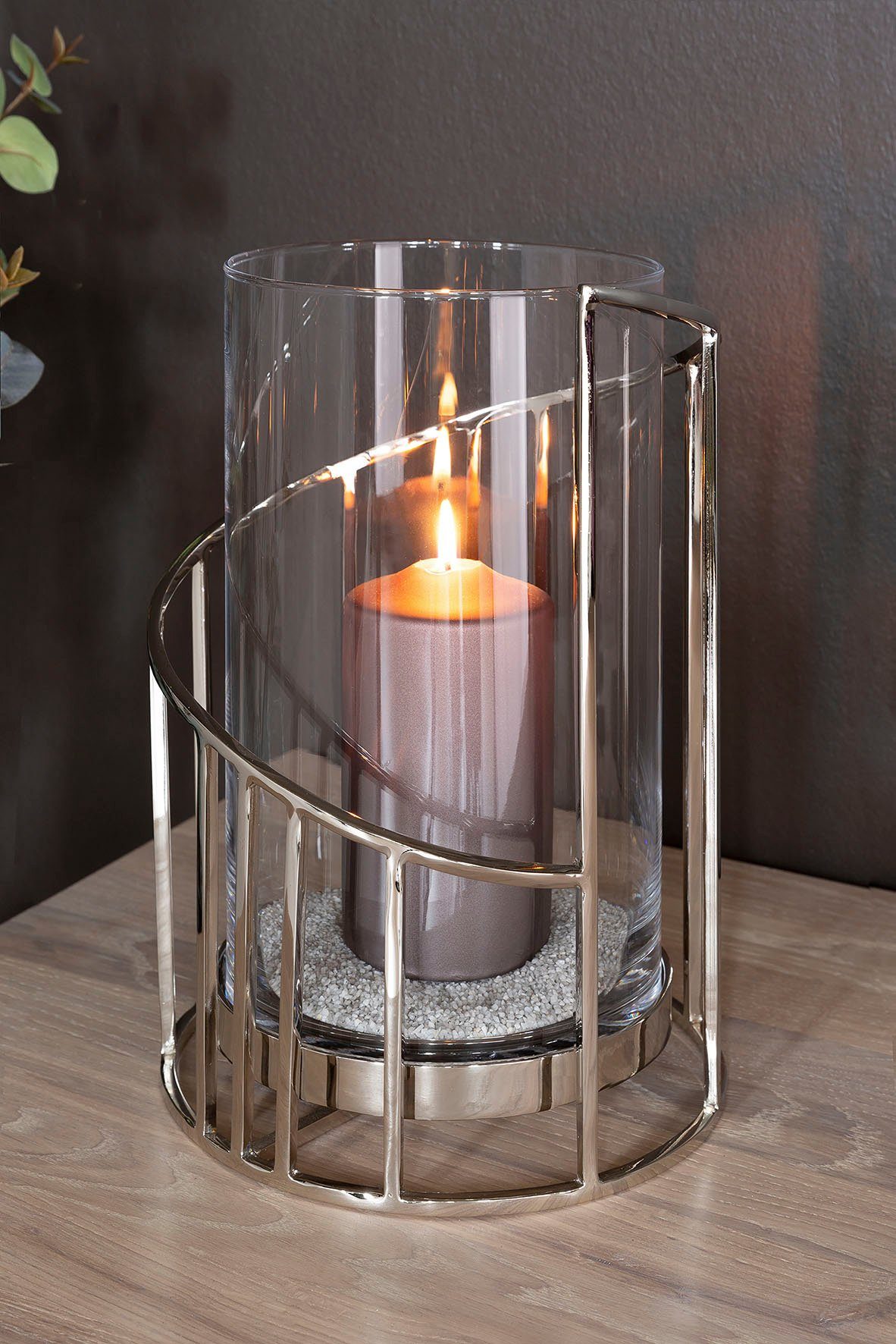 Glaseinsatz, mit Höhe St), 29,50 cm (1 ca. Fink CELINE Kerzenhalter Edelstahl Windlicht aus