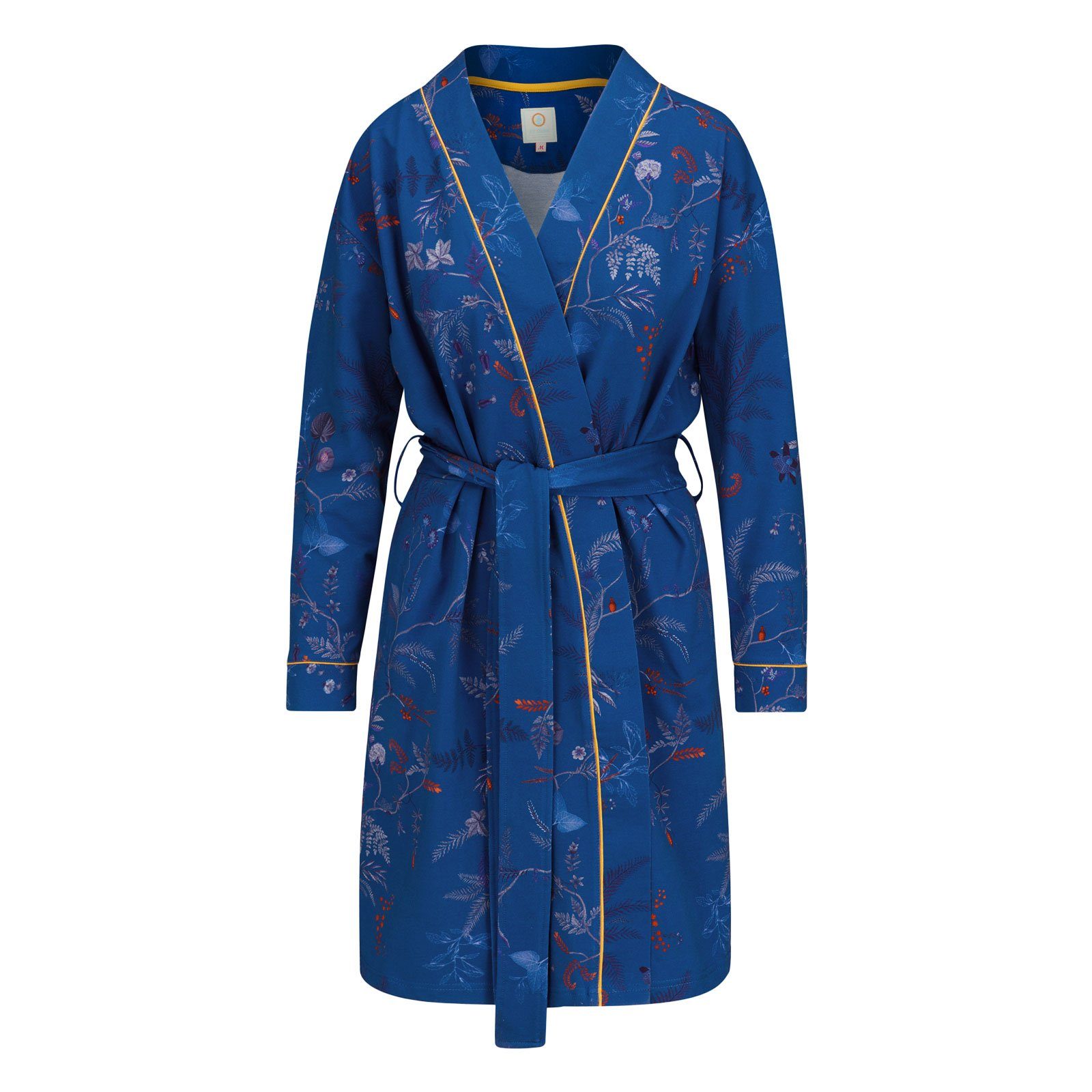 PiP Studio Kimono Ninny Isola, knielang, Baumwolle, mit breitem Gürtel zum binden, Bindegürtel, aus weichem French Terry isola blue