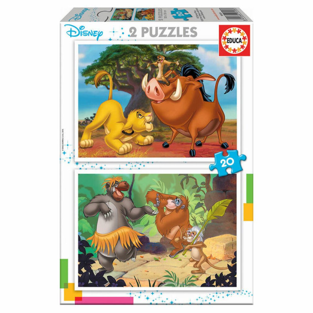 Educa Puzzle Disney Tiere König der Löwen + Dschungelbuch Puzzle 2x20St., Puzzleteile