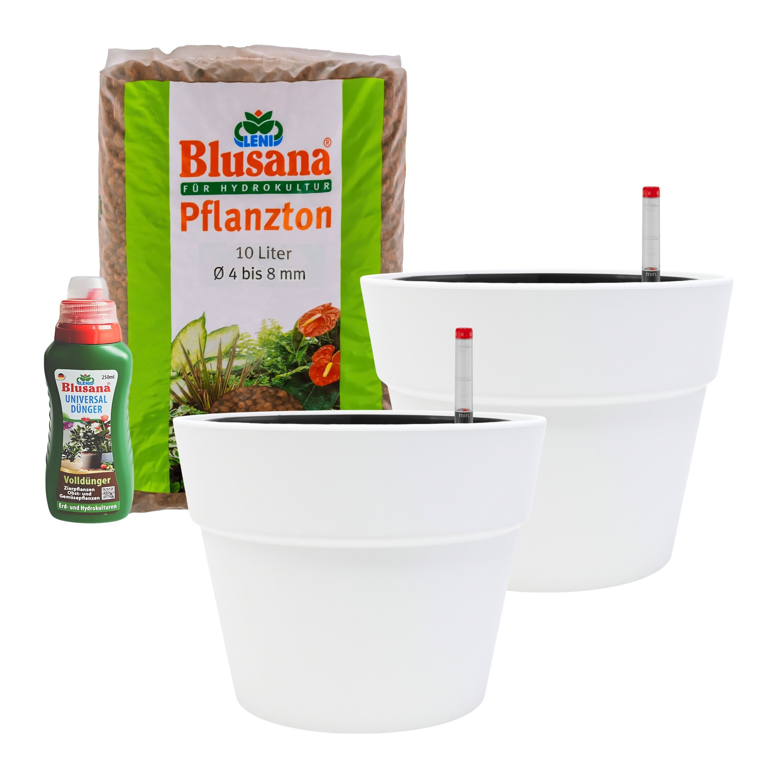 LENI Blumentopf "Classic" Hydrokultur Komplett-Set Selbst-Bewässerungssystem (Hydrokultur-Set, 2 St., Übertopf, Kulturtopf, Gießanzeige + 1 x 5L Substrat & 1L D – Bild 2 von 5