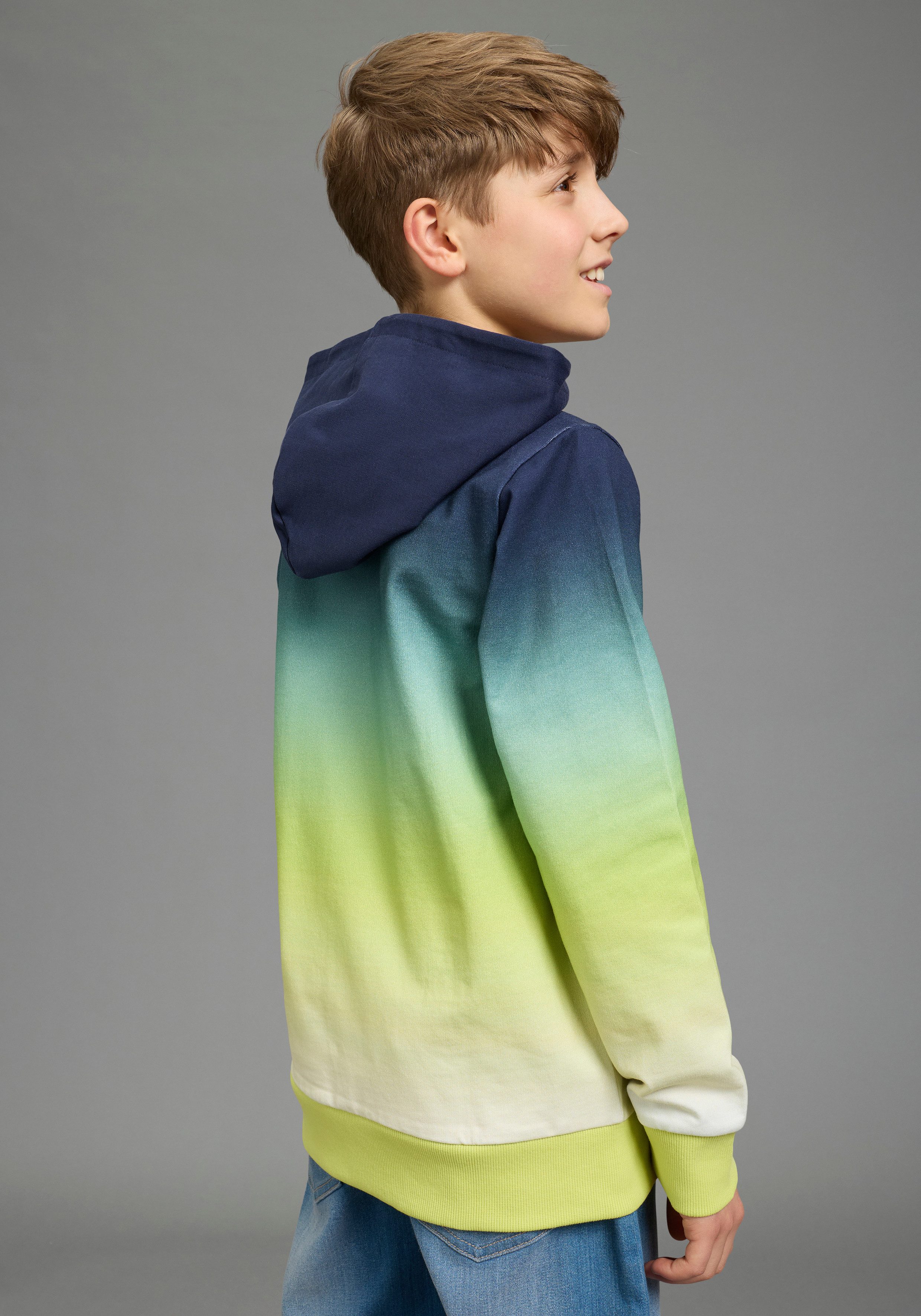 KangaROOS Kapuzensweatshirt Kapuzenweatshirt mit Batik-Optik für Jungen, mit Kapuze, mit Batikmuster, aus Baumwolle