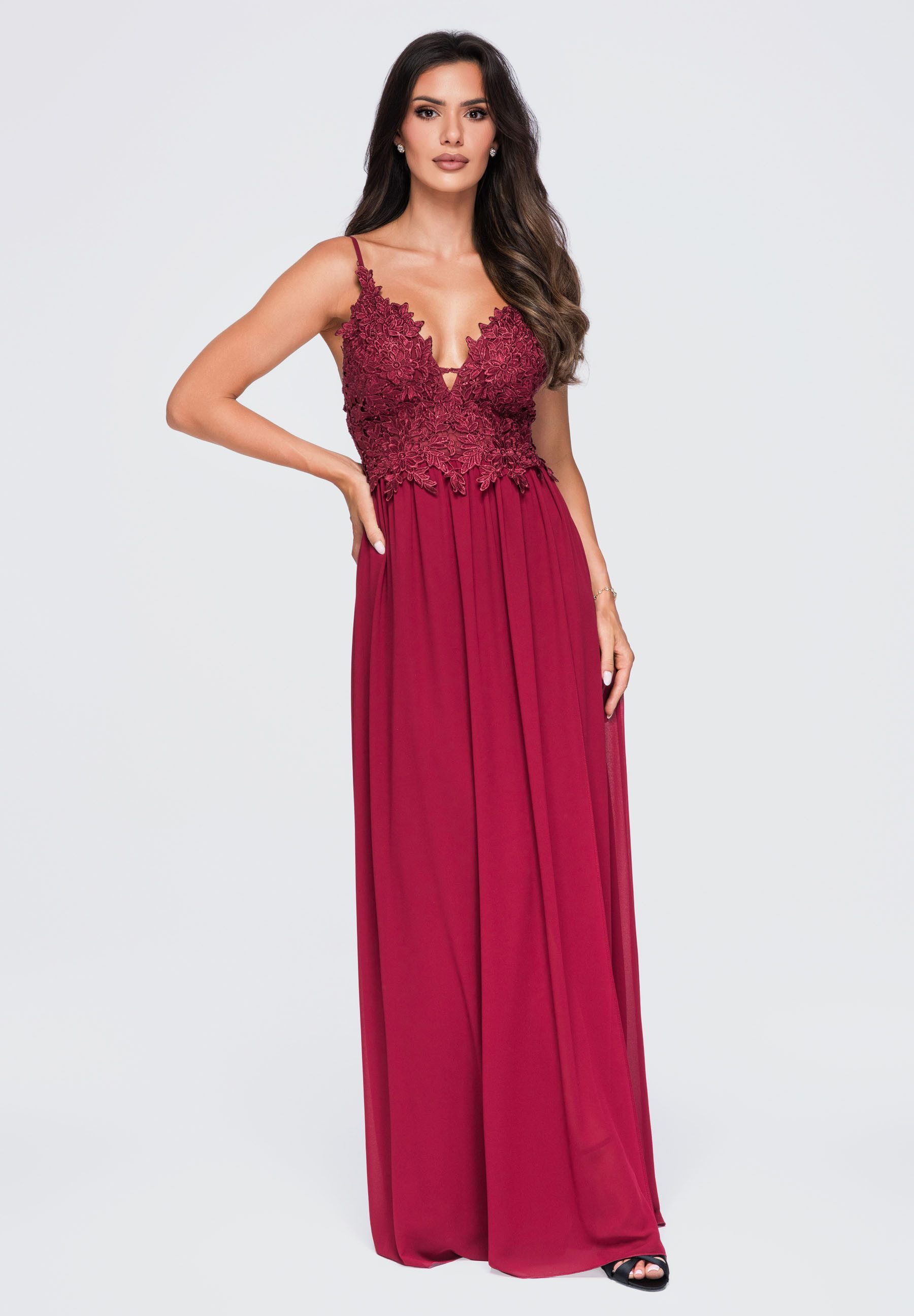 Abendkleid Damen Abendkleid mit fließendem Schnitt Bordeaux L
