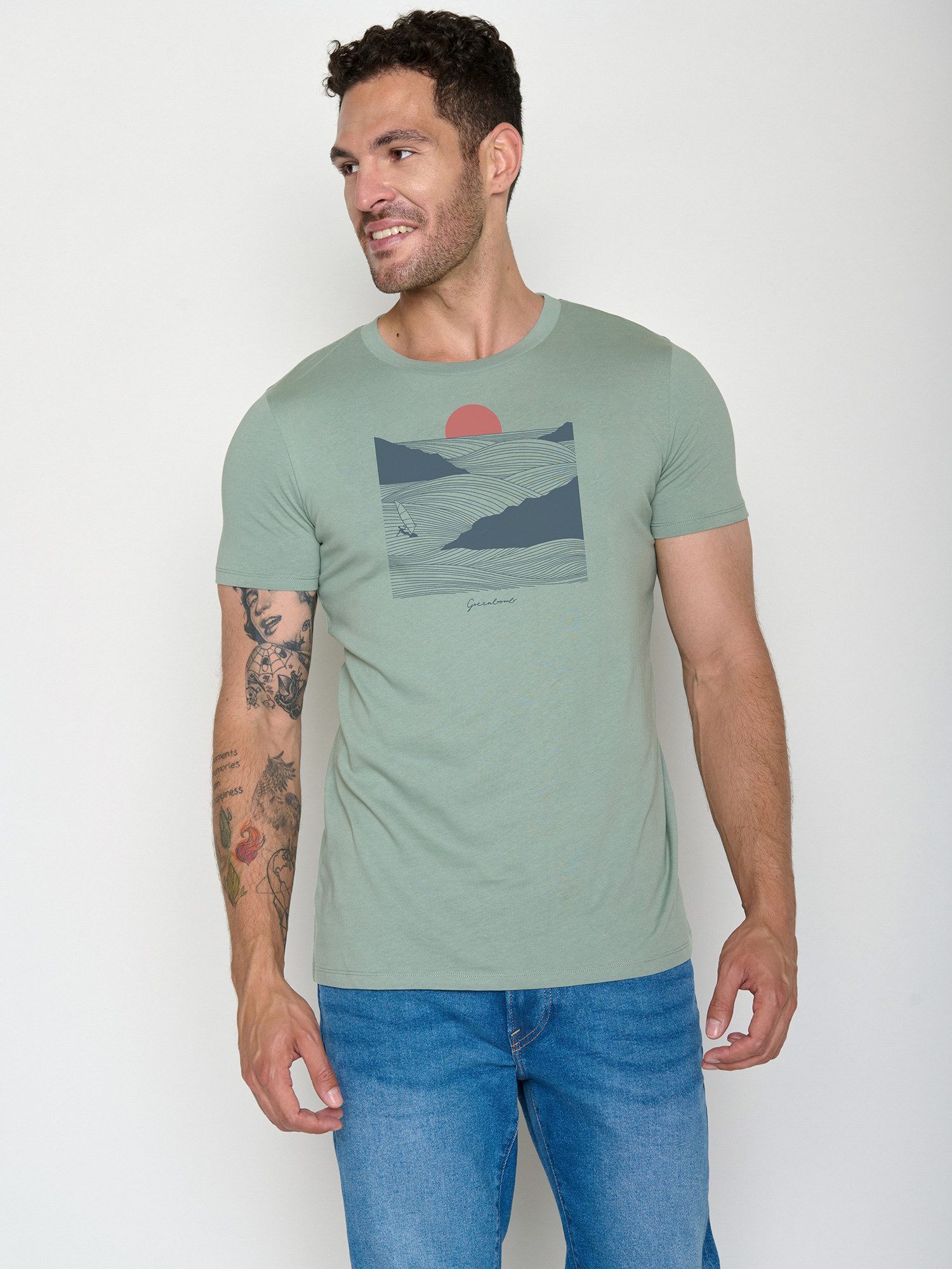 GreenBomb Guide Surf Cliff (1-tlg., 1) klassischer Schnitt, tailliert, Rundhalsausschnitt, Bio-Baumwolle