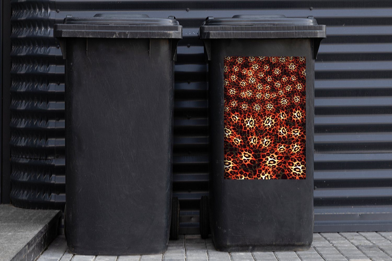 Mülltonne, (1 Container, Muster MuchoWow Leopard Abfalbehälter Rot St), - Mülleimer-aufkleber, Sticker, Wandsticker -