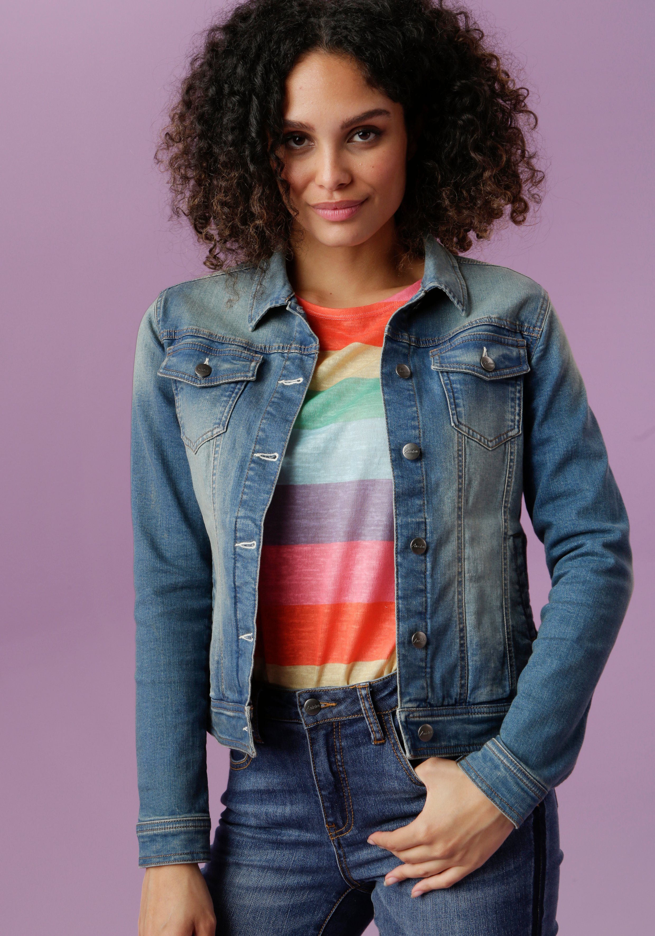 Aniston CASUAL Jeansjacke in Used-Waschung günstig online kaufen
