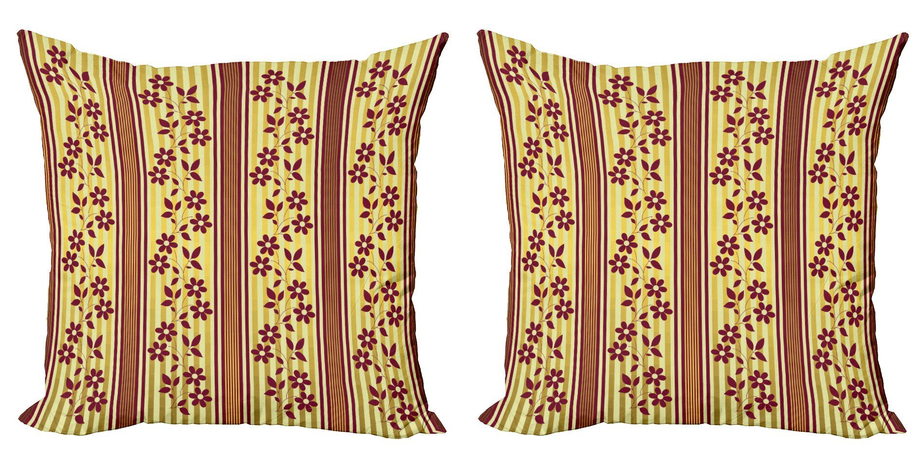 Kissenbezüge Modern Accent Doppelseitiger Digitaldruck, Abakuhaus (2 Stück), Blumen Rote Blumen auf Streifen