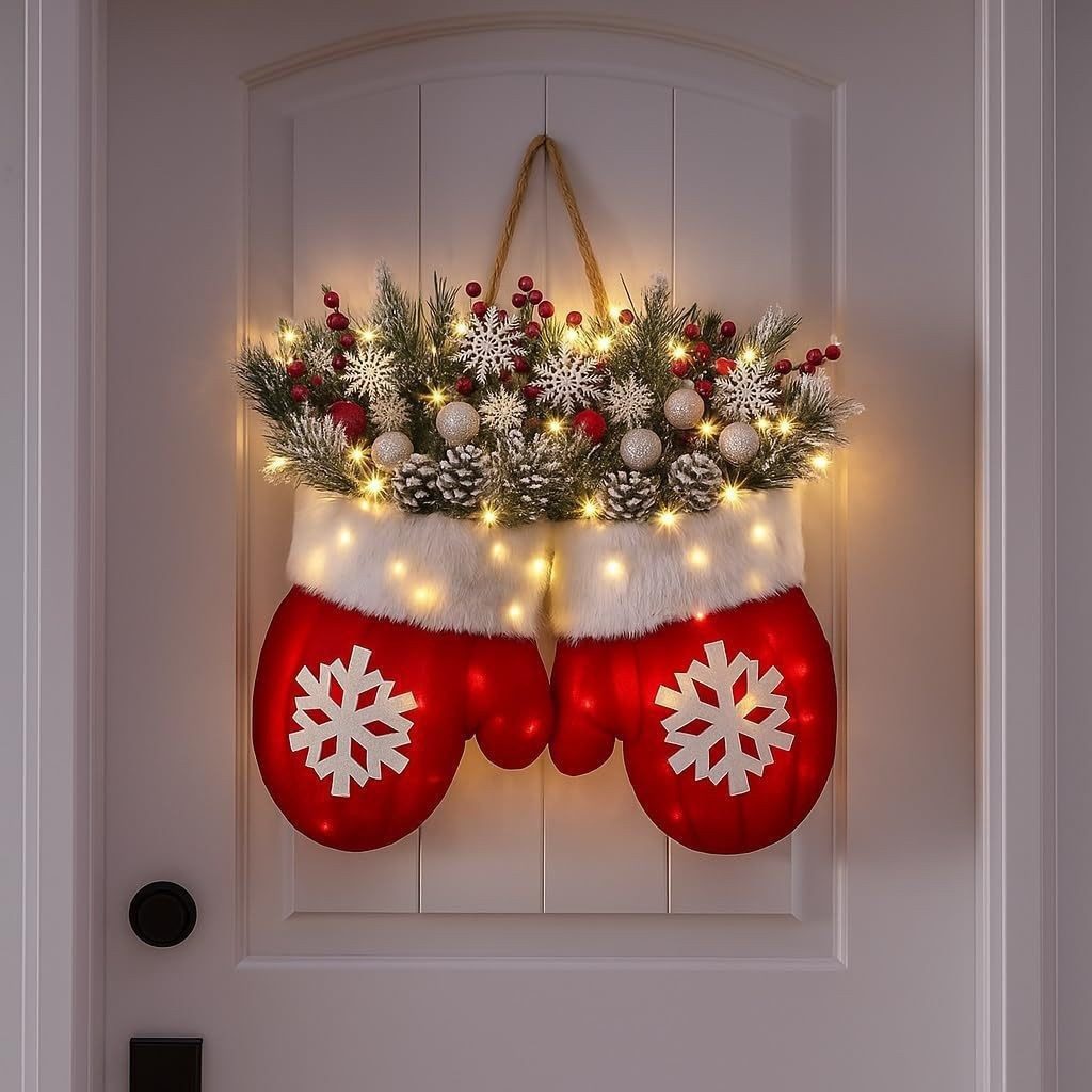 Kunstkranz Türkranz Weihnachten Beleuchtet, Hängende LED Weihnachtsdeko Haustür, Coonoor, für Haustür, Fenster, Wand Hängende Deko – Bild 3 von 5
