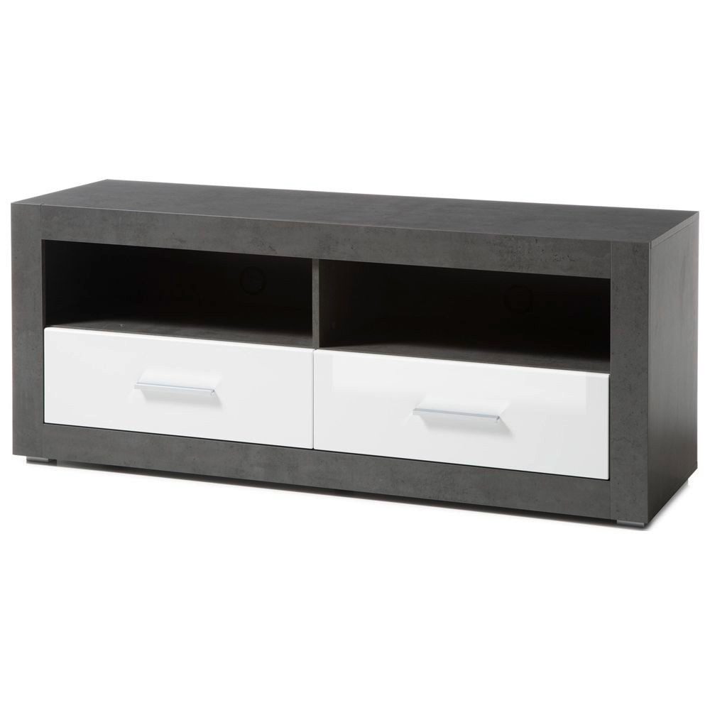 Lomadox Lowboard ETON-61, weiß mit Dark Concret Nb. (Betonoptik dunkel) 150/61/45cm