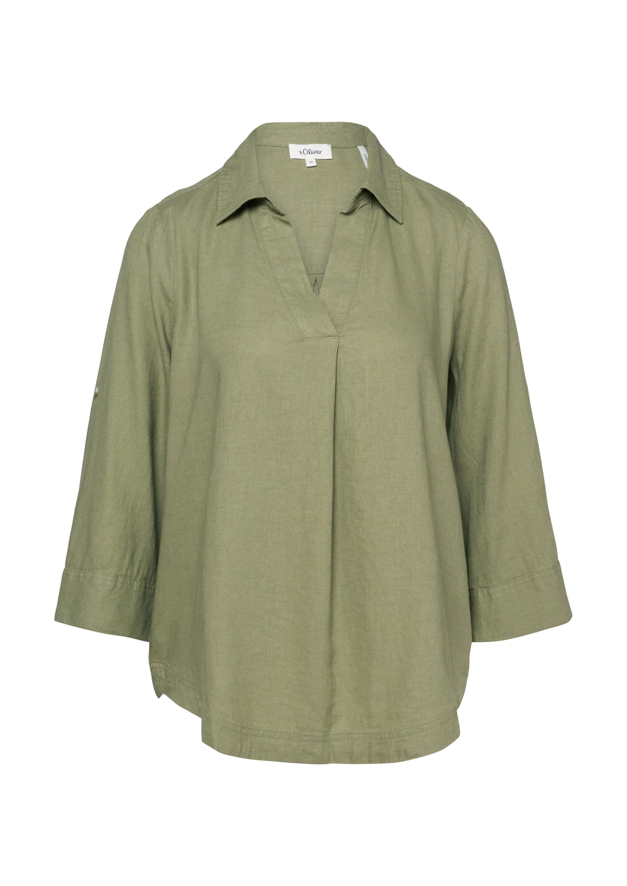 s.Oliver Kurzarmbluse Bluse Leinenmix-Bluse mit 3/4-Ärmeln und Turn-up