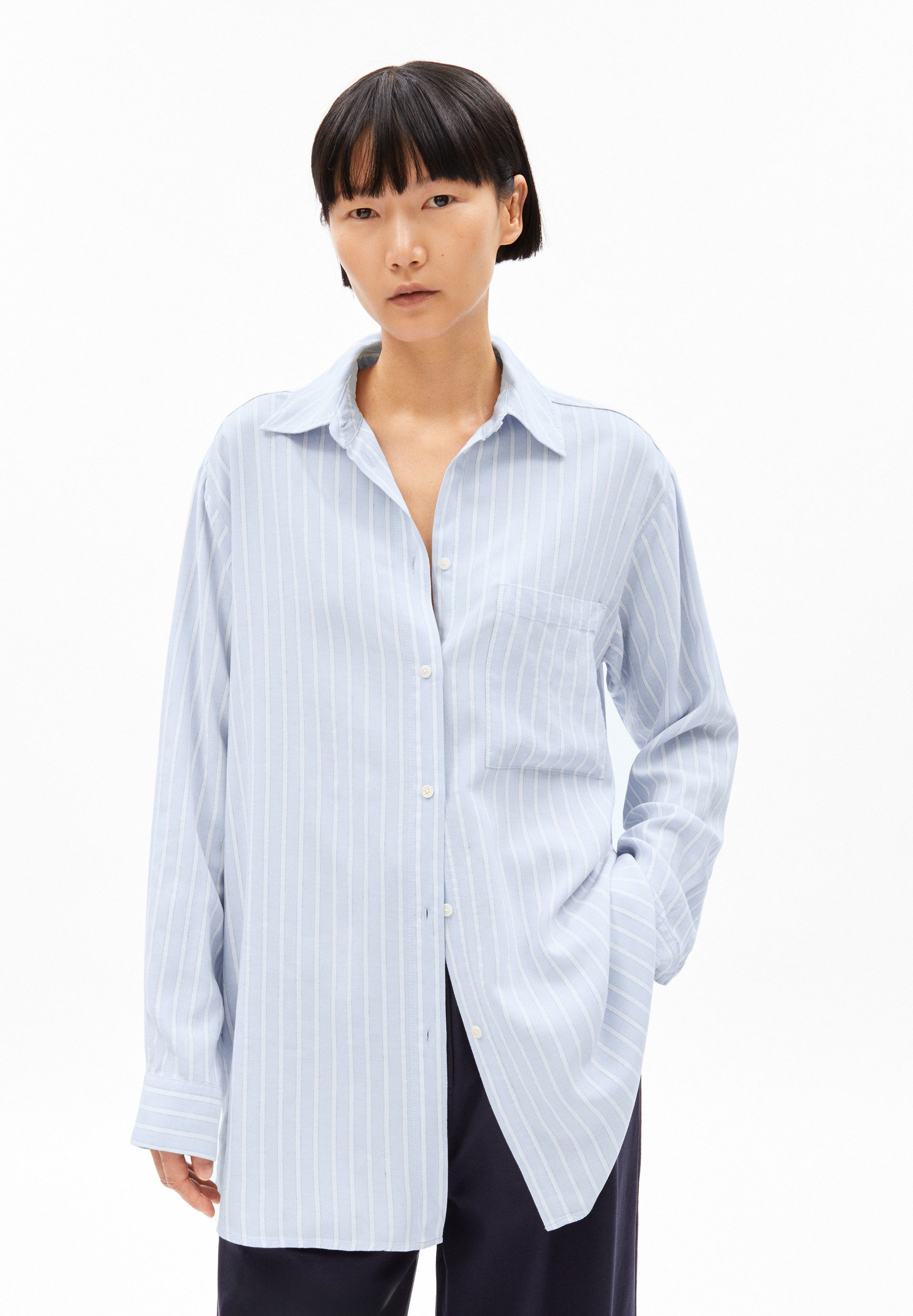 Armedangels Langarmbluse MAALGAA LINO STRIPED Bluse aus Leinen-Mix Loose Fit