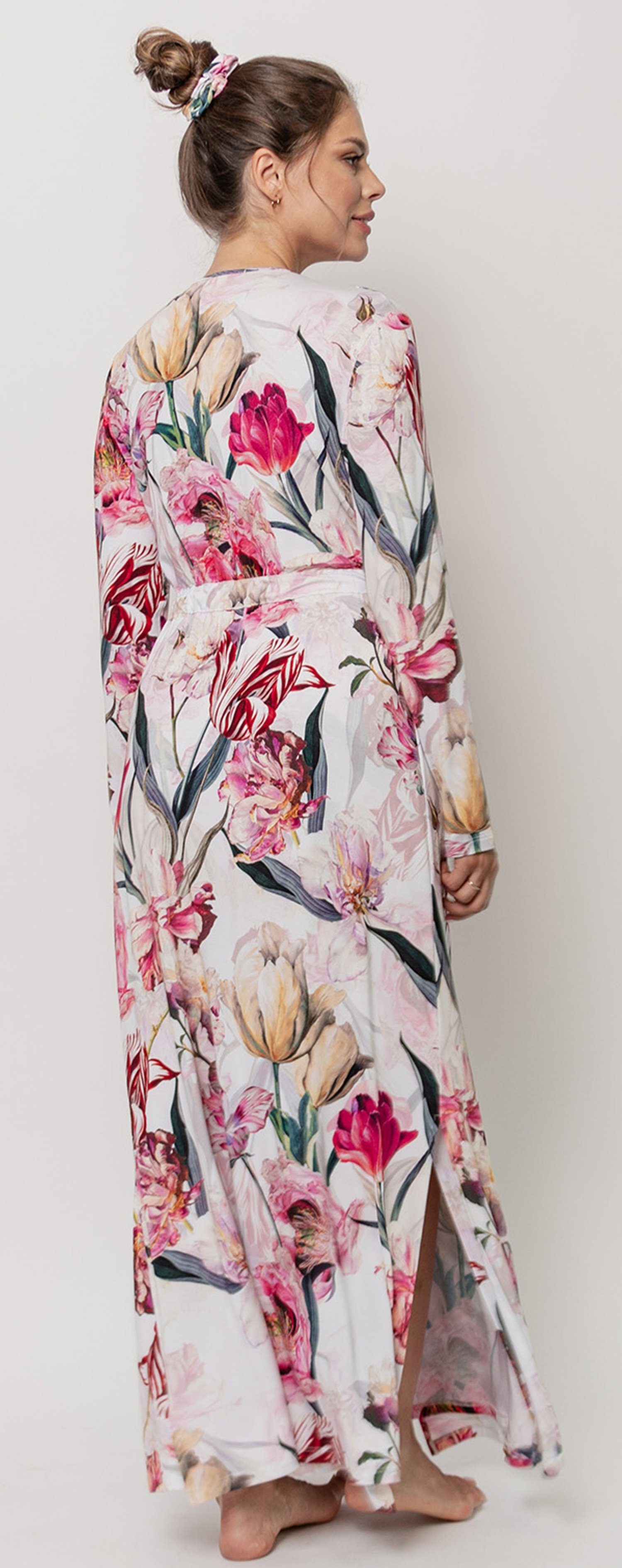 OH!ZUZA Morgenmantel Langer Damen Kimono extravagant, lang, Viskosemischung, Kimono-Kragen, Gürtel, feminin und elegant