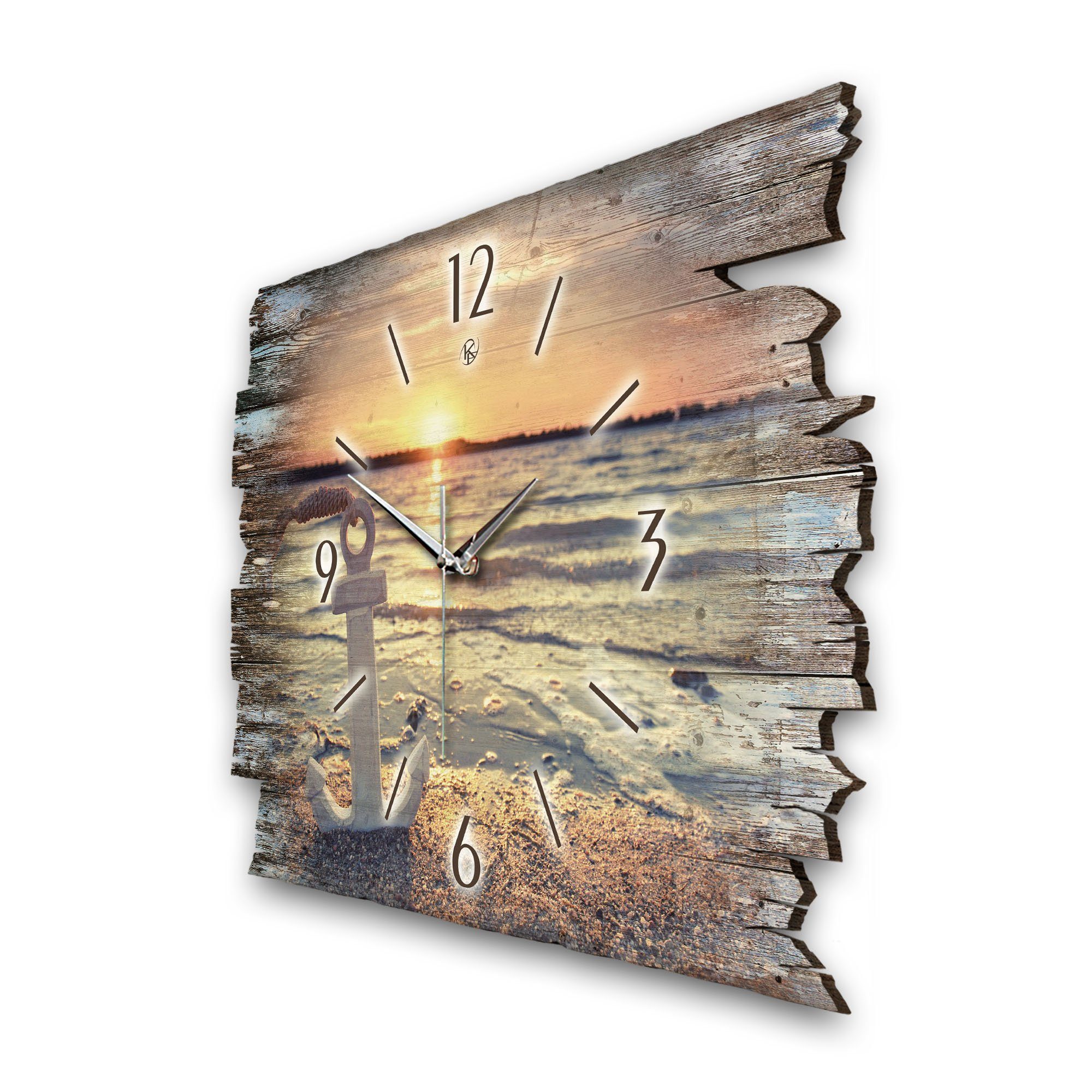 Kreative Feder Wanduhr Design-Wanduhr „See“ aus Holz im Shabby Style Design (ohne Ticken; flüsterleises Uhrwerk; außergewöhnlich, modern)