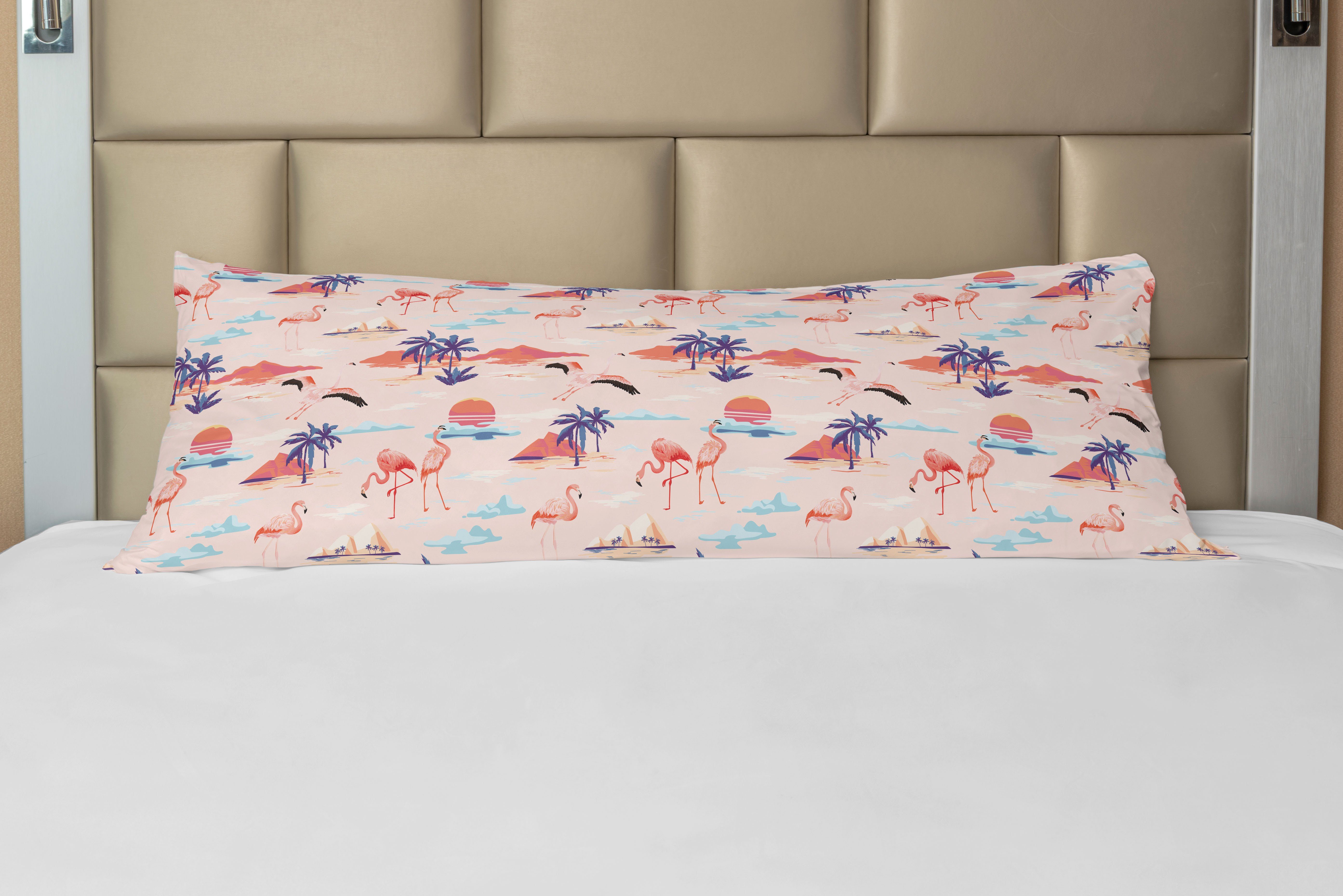 Langer Flamingo Vögel auf Deko-Akzent Pastell-Kunst Kissenbezug, Exotische Abakuhaus, Seitenschläferkissenbezug