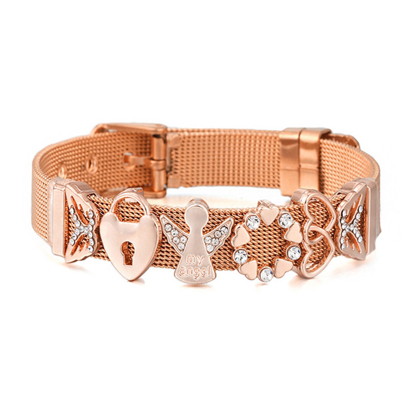 KARMA Charm-Armband Damen Edelstahl 22 cm verstellbar Gold, Roségold oder Silber (Geschenk für Sie, Damenarmband Edelstahlarmband modern), vergoldet Geschenk für Frauen