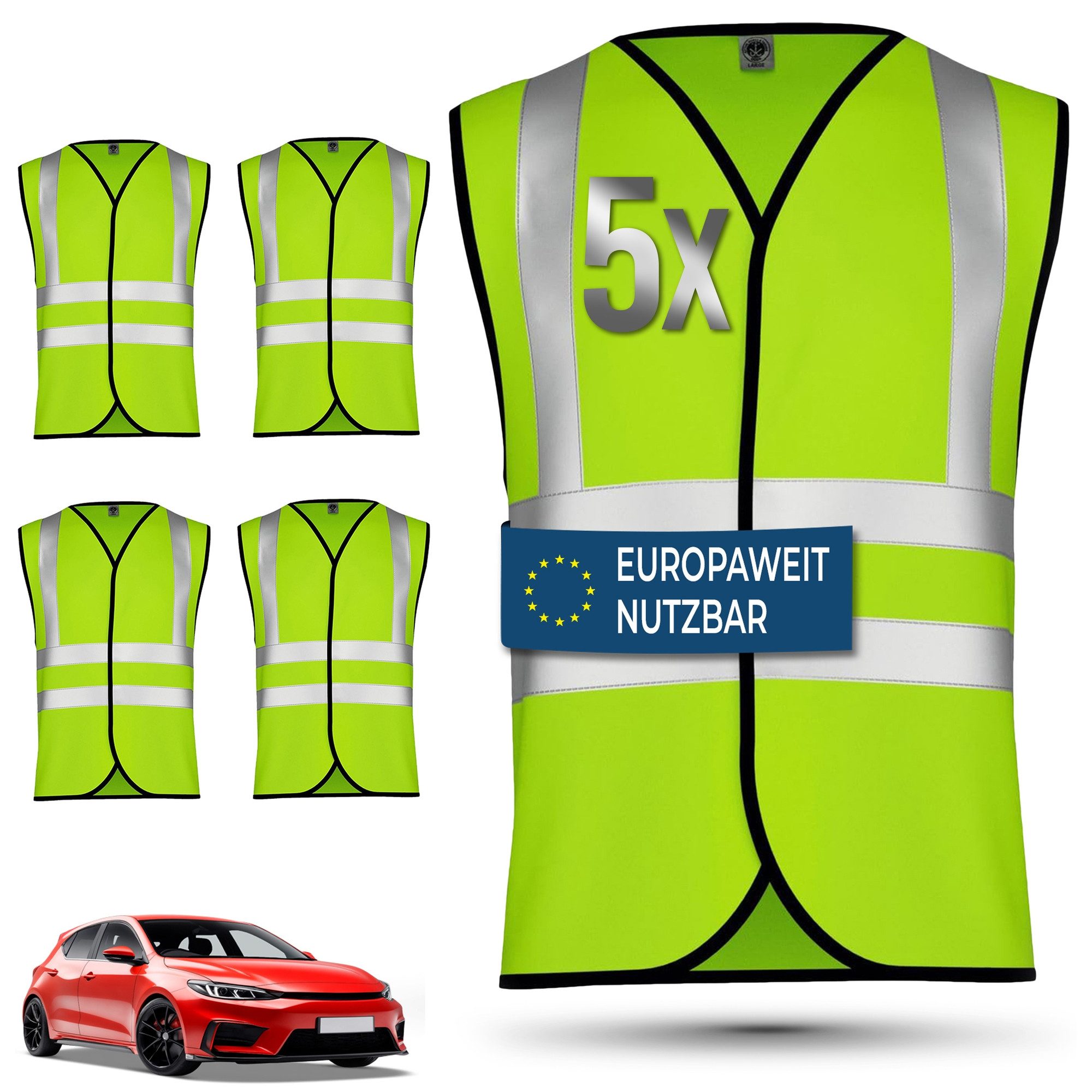 OMKA Warnweste 5 x Warnweste Set Amazon (Spar-Set) 5er Set Warnwesten mit hoher Sichtbarkeit