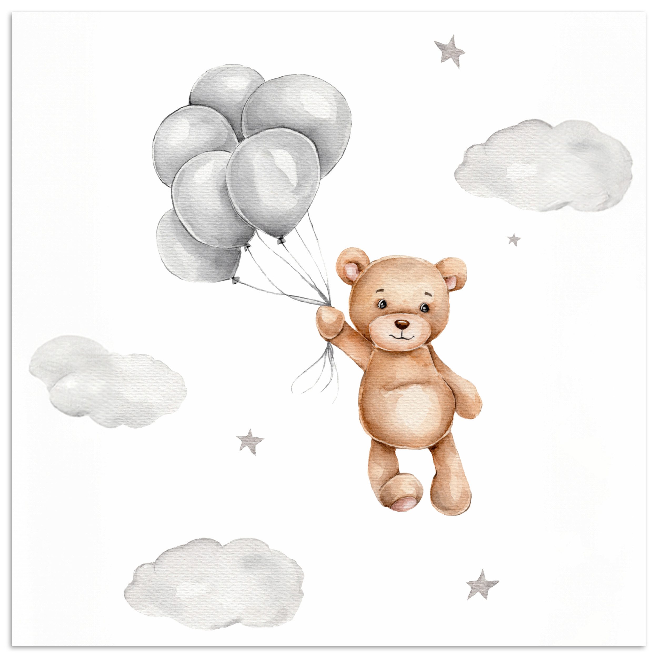 Poster Bär - Luftballon - Sterne - Kinder