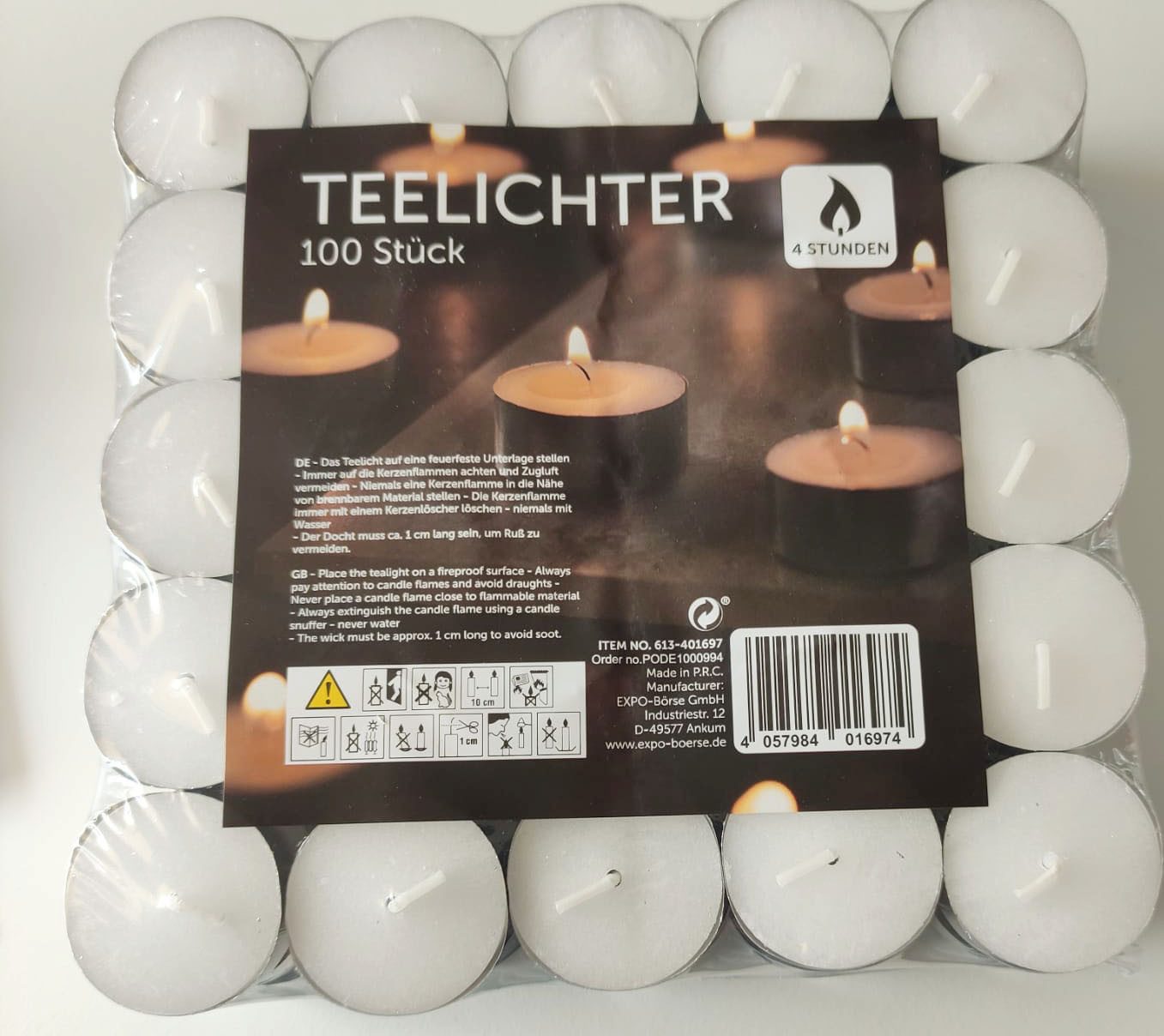 Expo Börse Teelicht 100 Stück Teelichter Kerzen 4 Stunden Brenndauer (100 S günstig online kaufen